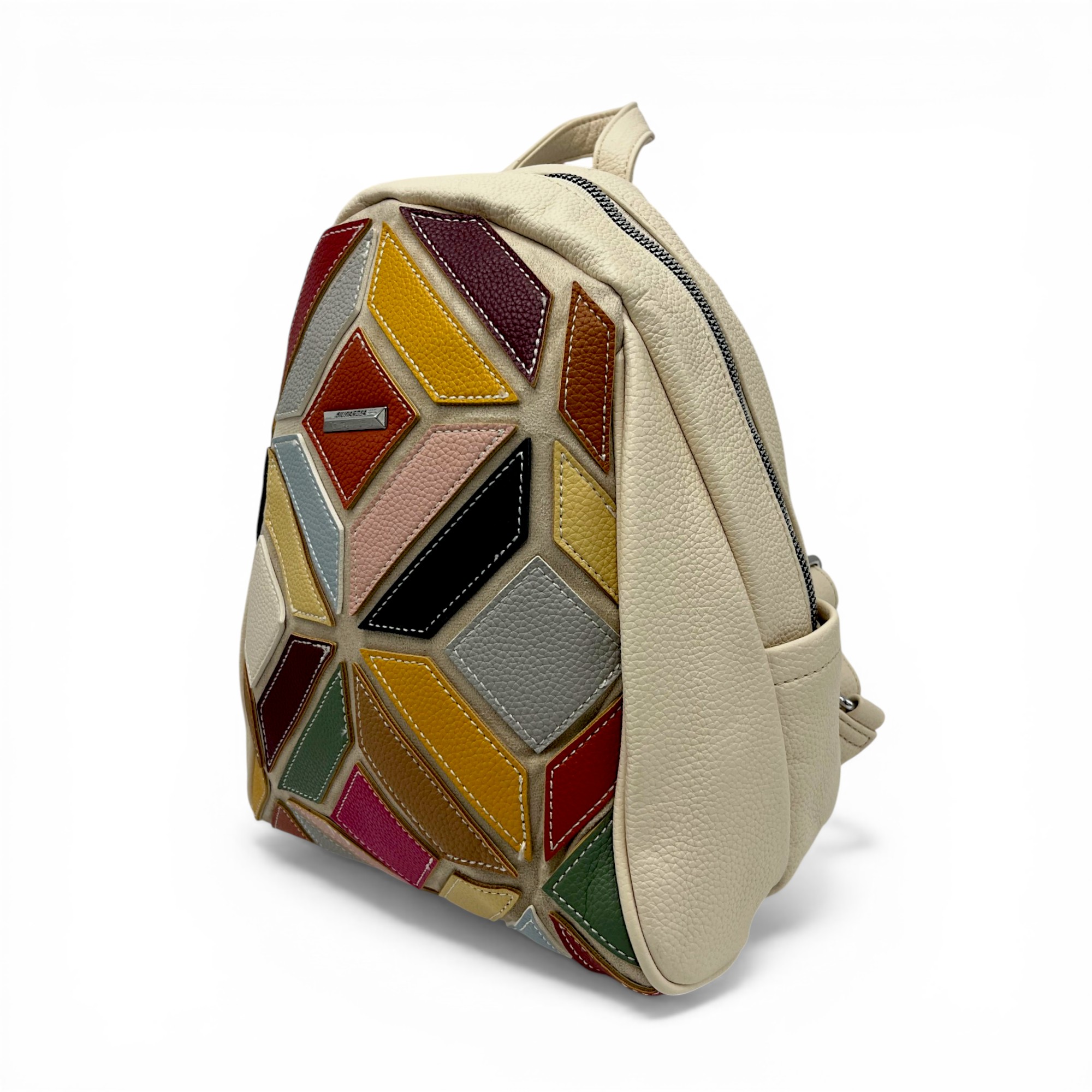 Rucsac damă Silvia Rosa SR6085 Beige – design geometric multicolor și eleganță practică (32x22x10 cm)
