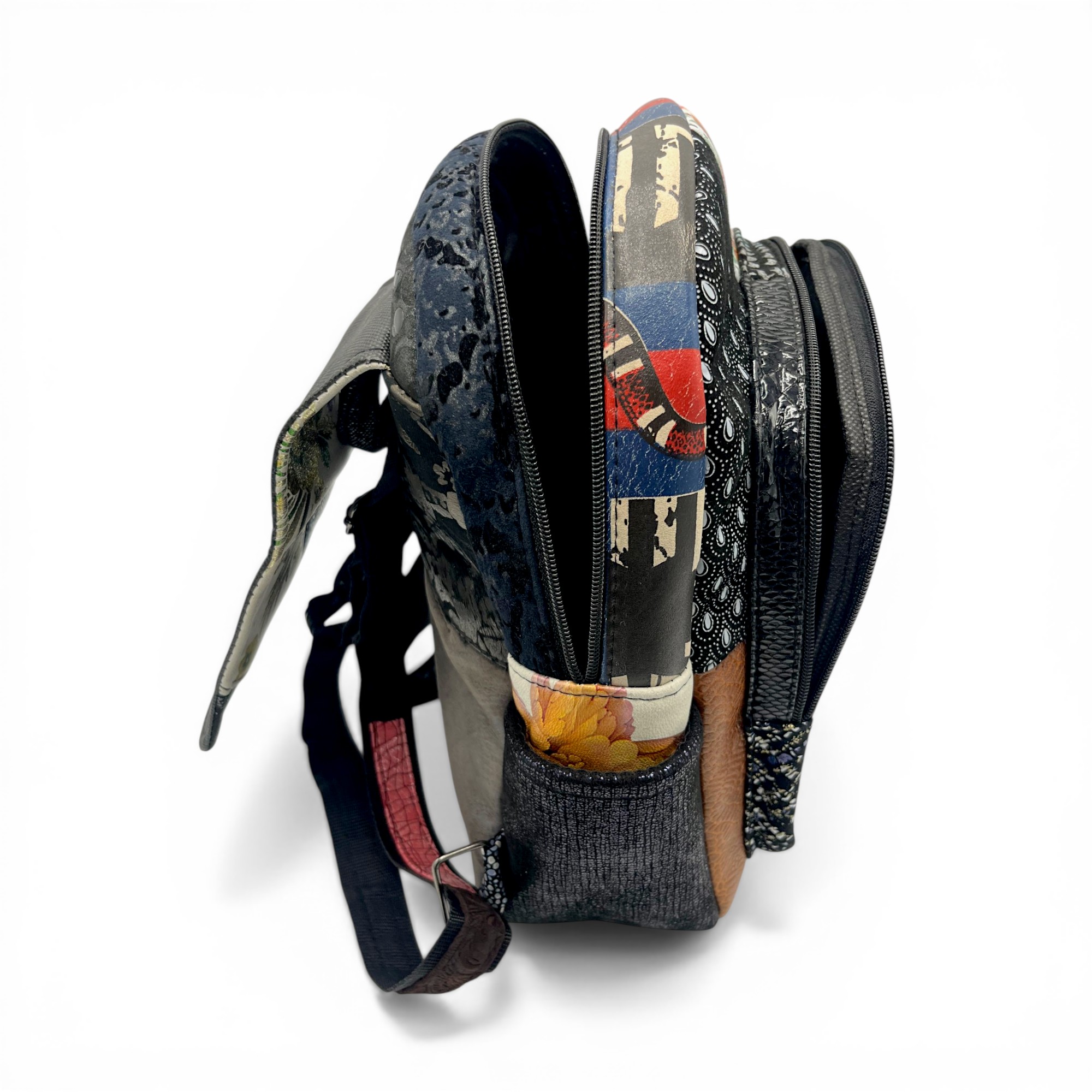 Rucsac damă din piele naturală Eveline Élégance-Couture R105-54 – patchwork artistic, design unicat premium