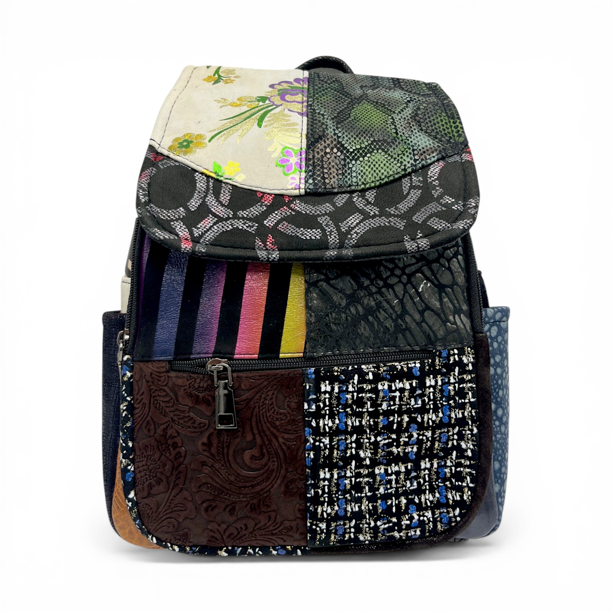 Rucsac damă din piele naturală Eveline Élégance-Couture R105-54 – patchwork artistic, design unicat premium