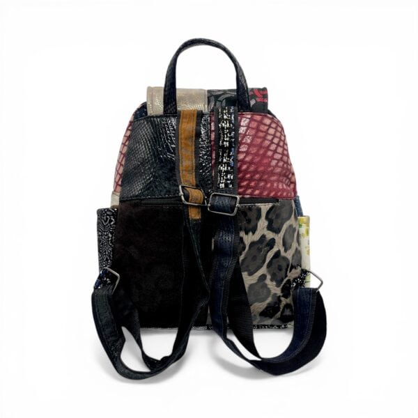 Rucsac damă din piele naturală Eveline Élégance-Couture R105-55 – patchwork vibrant cu accente moderne, design unicat