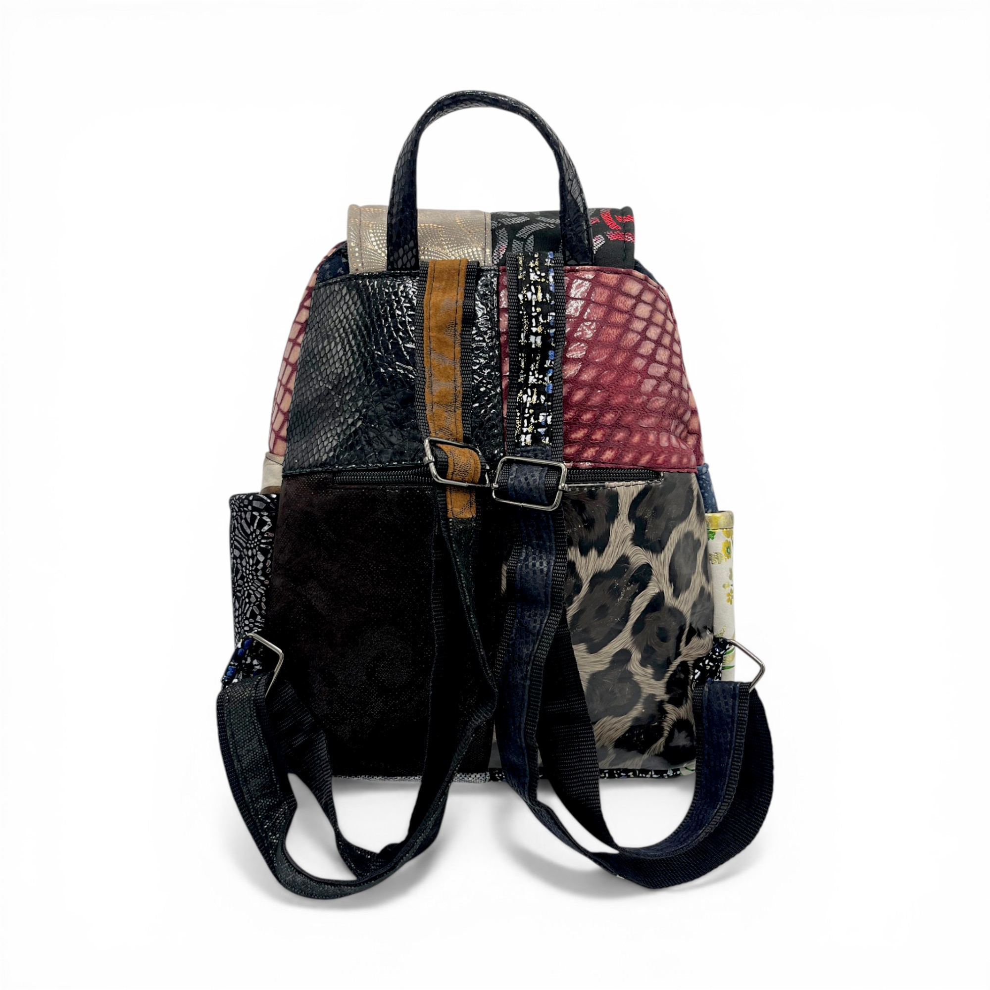 Rucsac damă din piele naturală Eveline Élégance-Couture R105-55 – patchwork vibrant cu accente moderne, design unicat