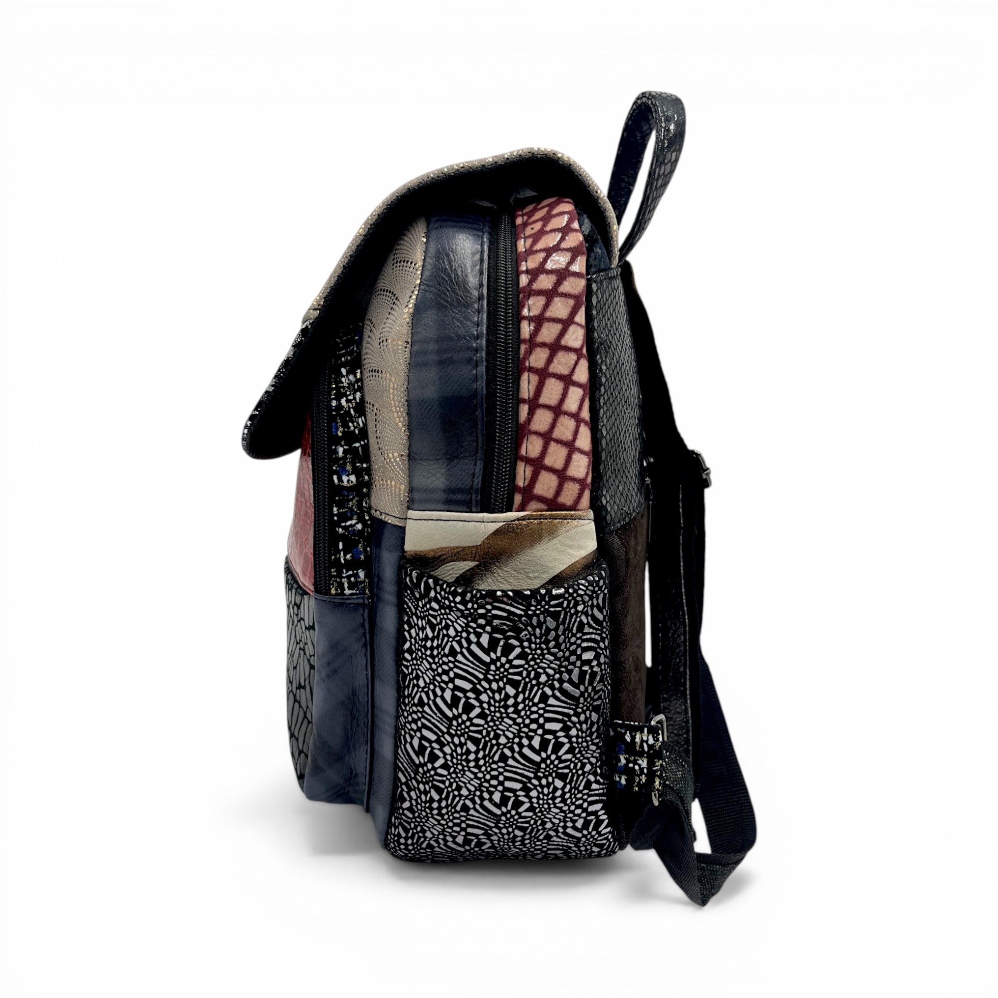 Rucsac damă din piele naturală Eveline Élégance-Couture R105-55 – patchwork vibrant cu accente moderne, design unicat