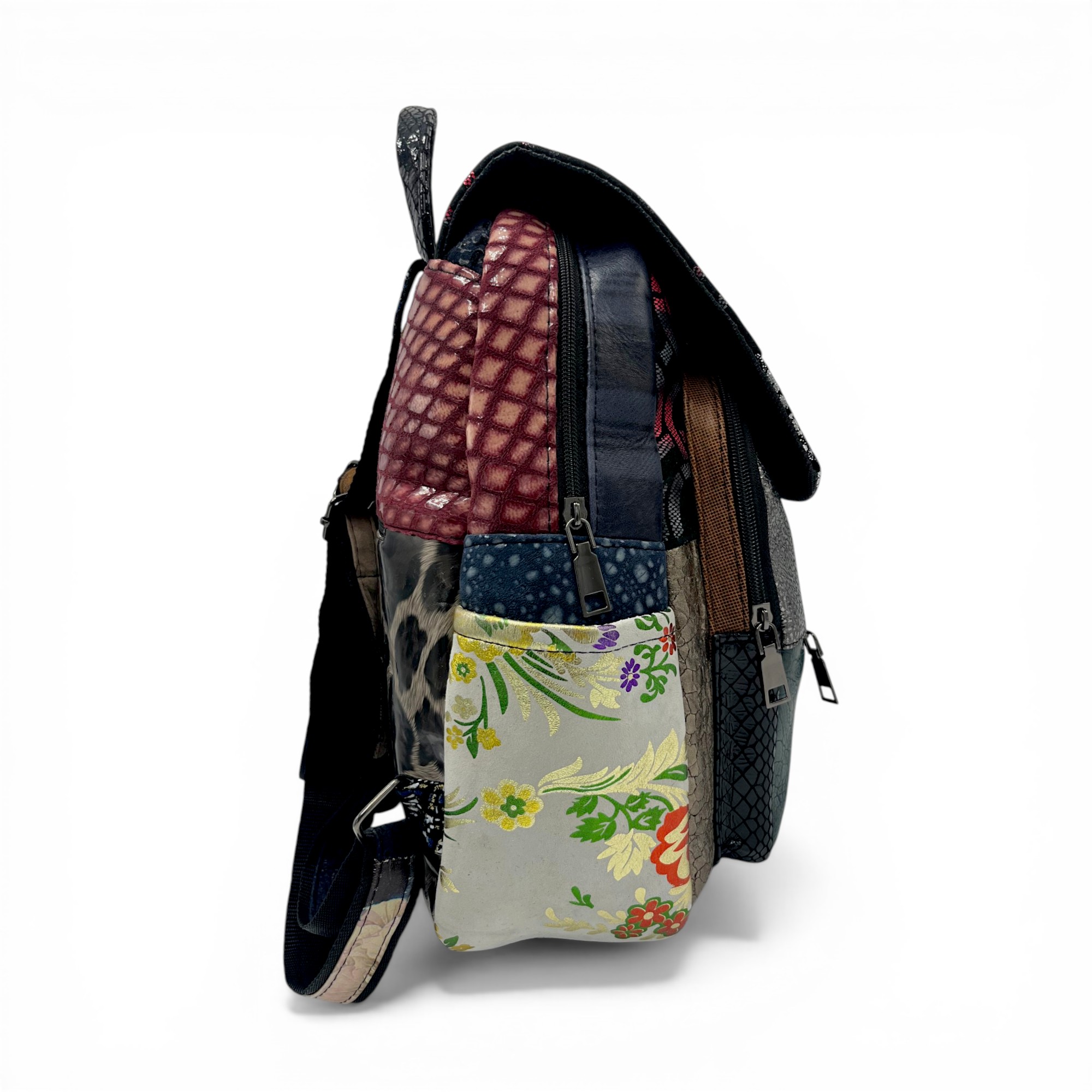 Rucsac damă din piele naturală Eveline Élégance-Couture R105-55 – patchwork vibrant cu accente moderne, design unicat