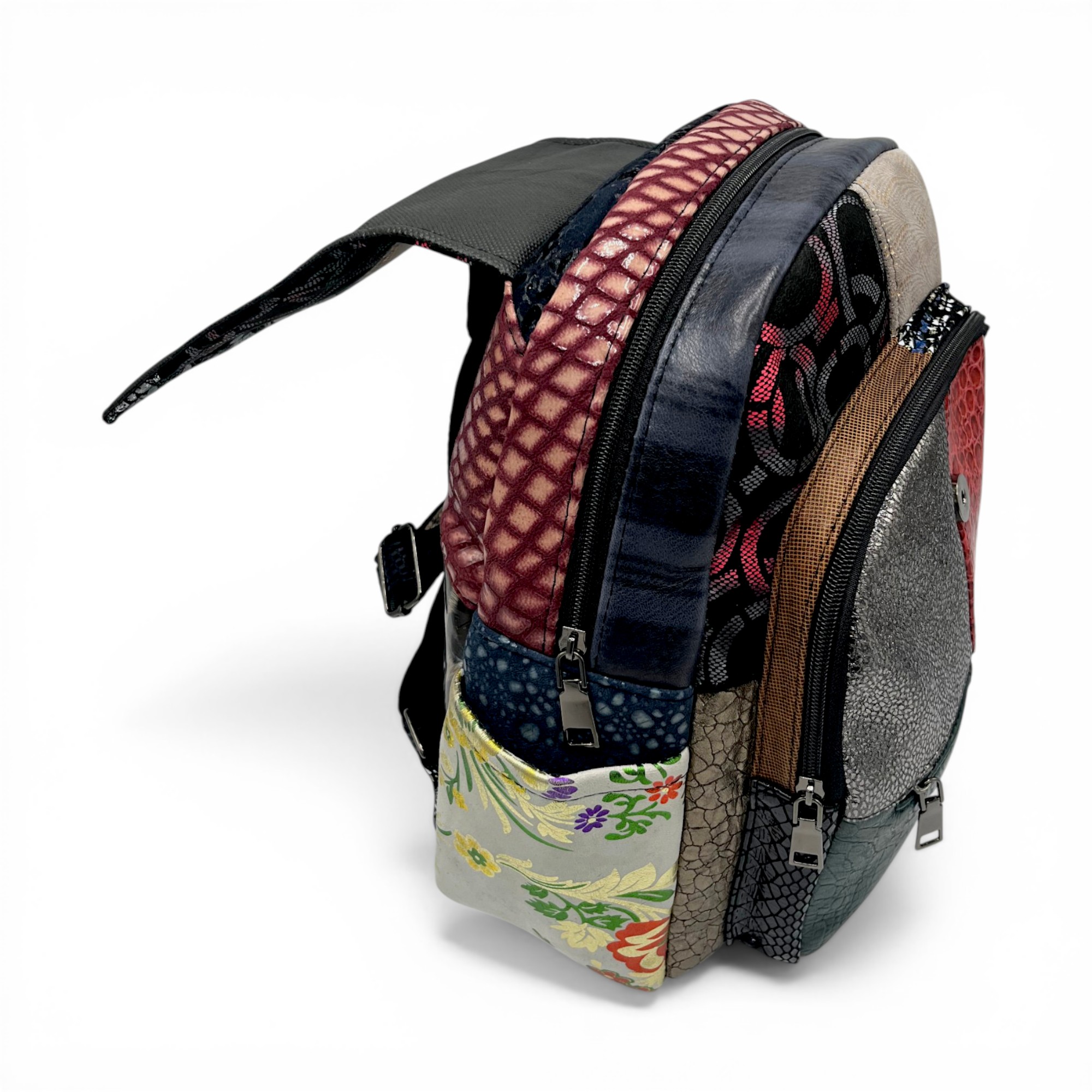 Rucsac damă din piele naturală Eveline Élégance-Couture R105-55 – patchwork vibrant cu accente moderne, design unicat