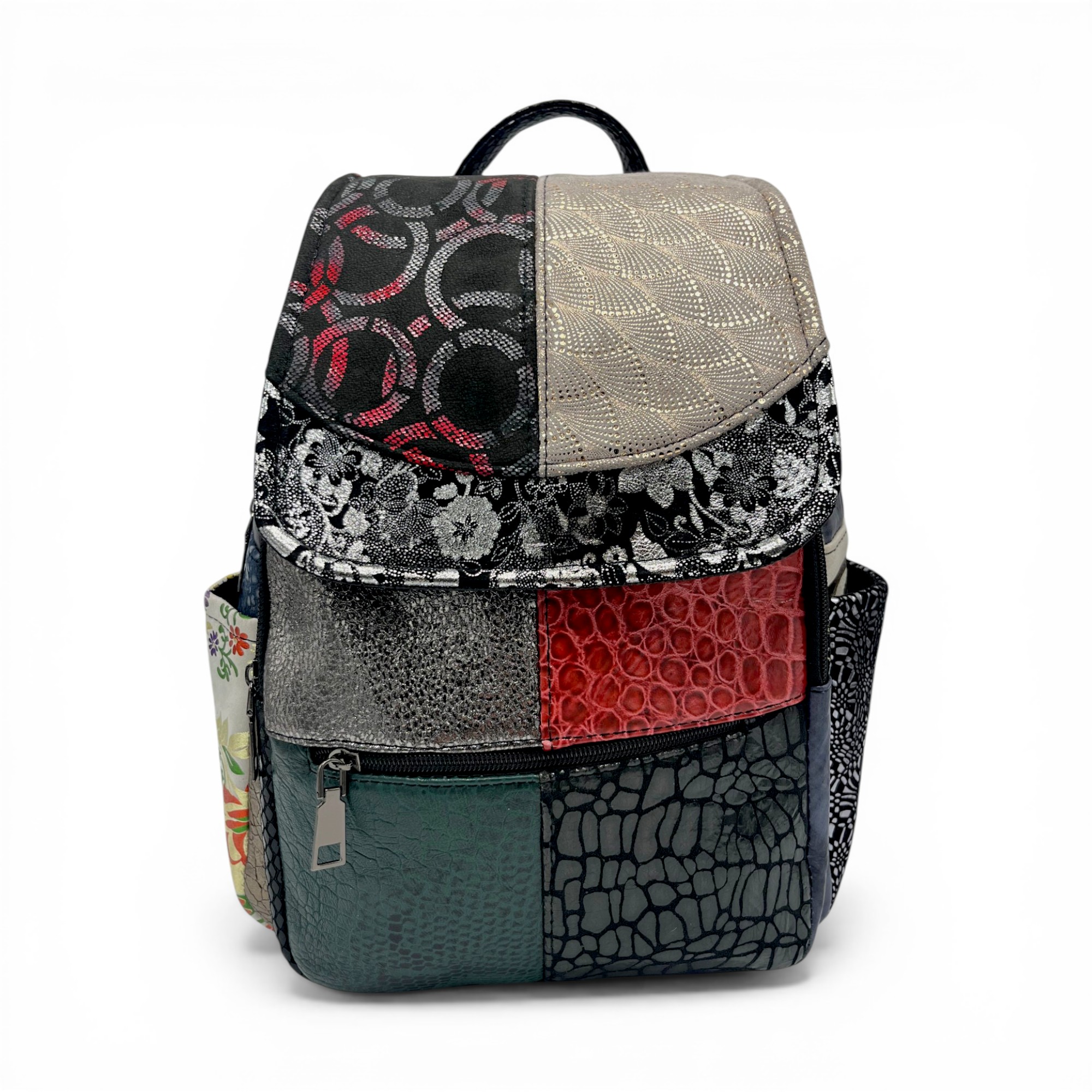 Rucsac damă din piele naturală Eveline Élégance-Couture R105-55 – patchwork vibrant cu accente moderne, design unicat