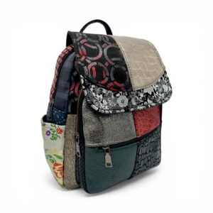 Rucsac damă din piele naturală Eveline Élégance-Couture R105-55 – patchwork vibrant cu accente moderne, design unicat