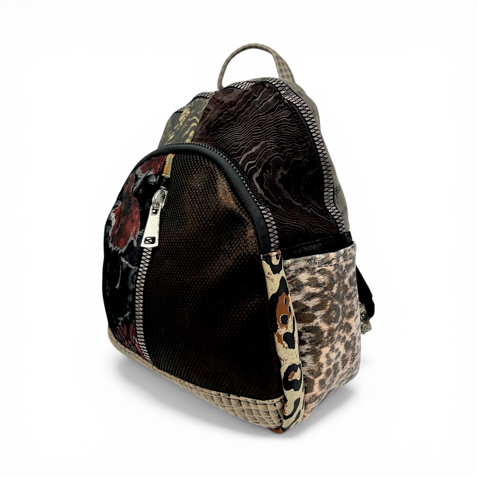 Rucsac damă din piele naturală Selina Unique S100-23 – patchwork artistic, design urban sofisticat