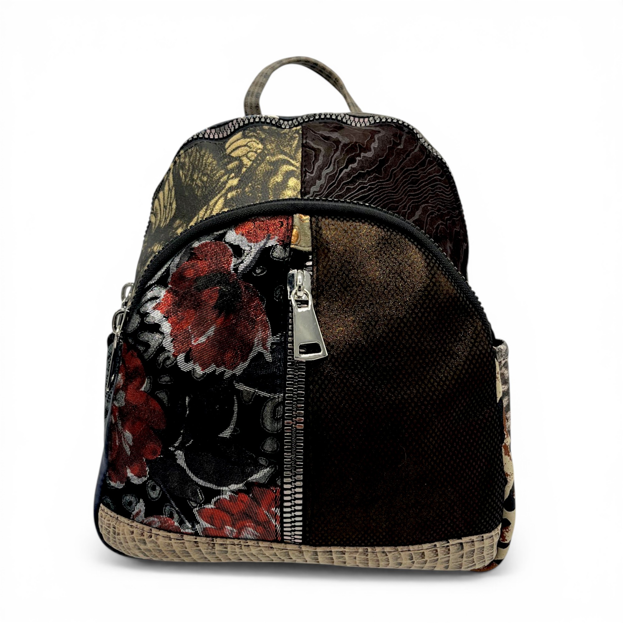 Rucsac damă din piele naturală Selina Unique S100-23 – patchwork artistic, design urban sofisticat