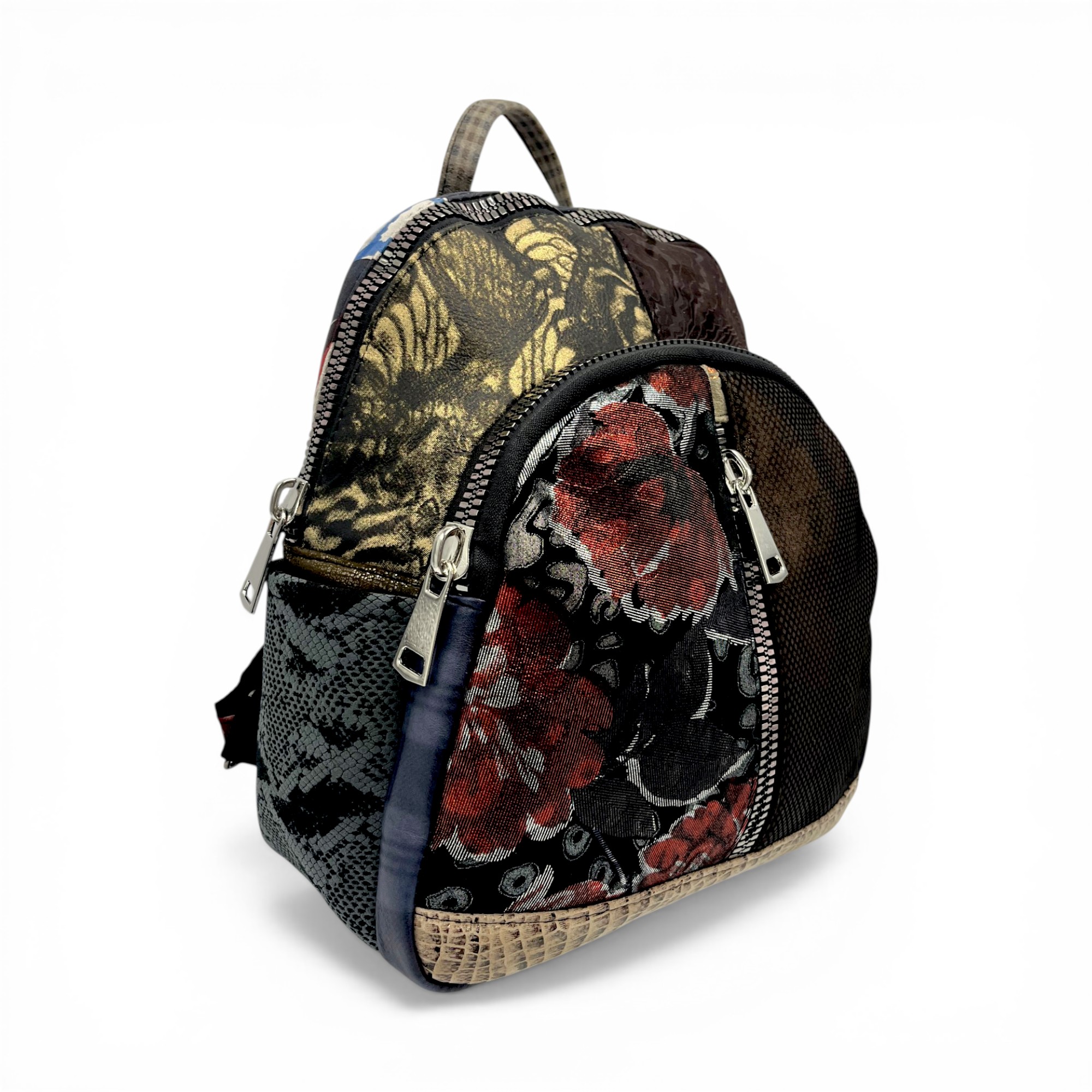 Rucsac damă din piele naturală Selina Unique S100-23 – patchwork artistic, design urban sofisticat
