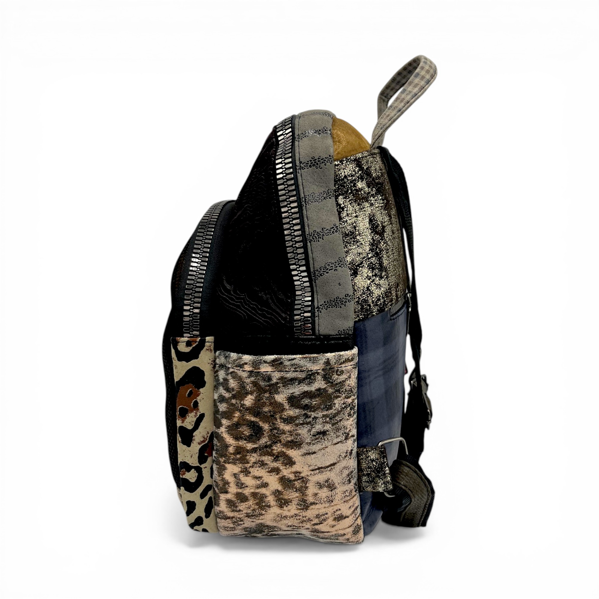 Rucsac damă din piele naturală Selina Unique S100-23 – patchwork artistic, design urban sofisticat