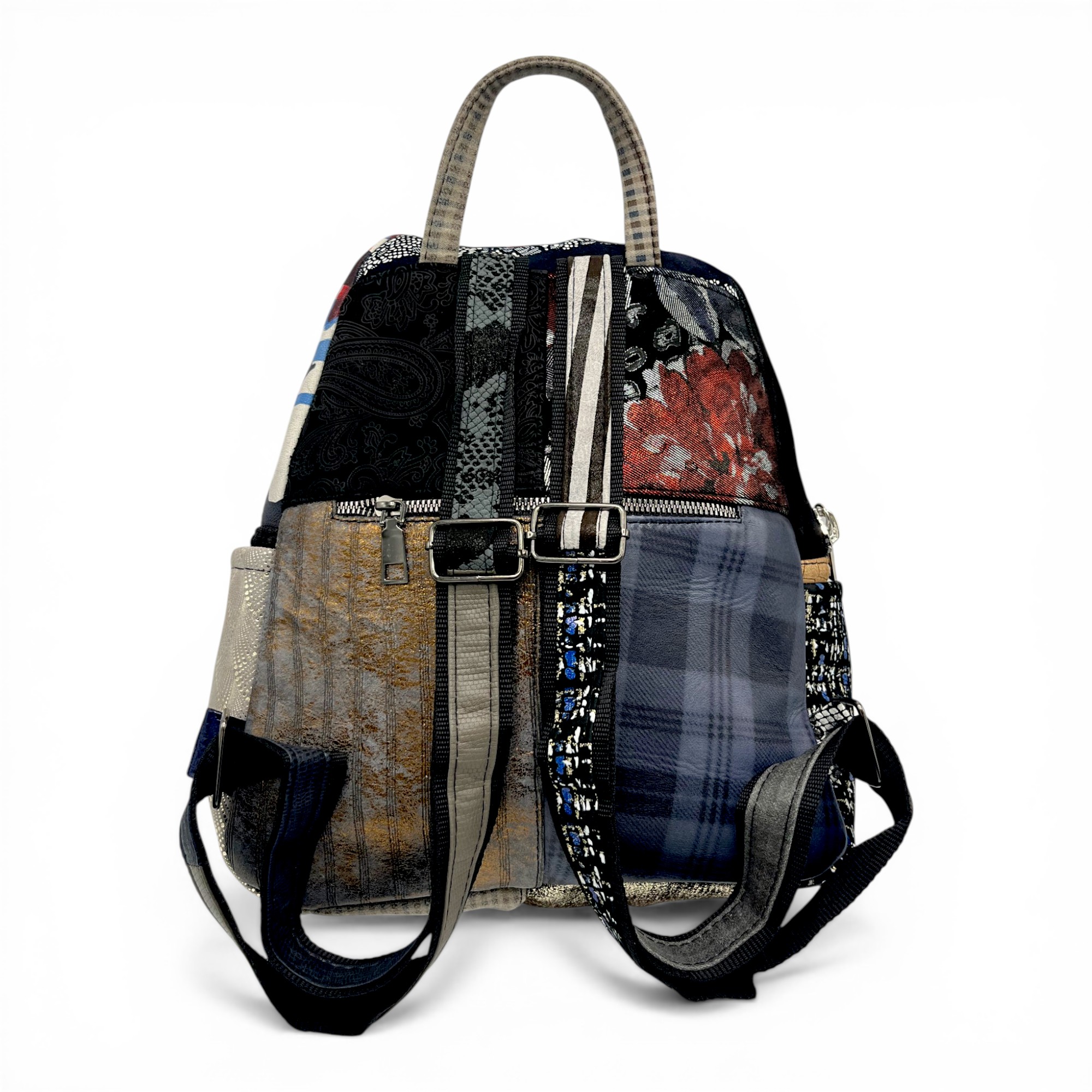 Rucsac damă din piele naturală Selina Unique S100-24 – patchwork contrastant, design artistic modern