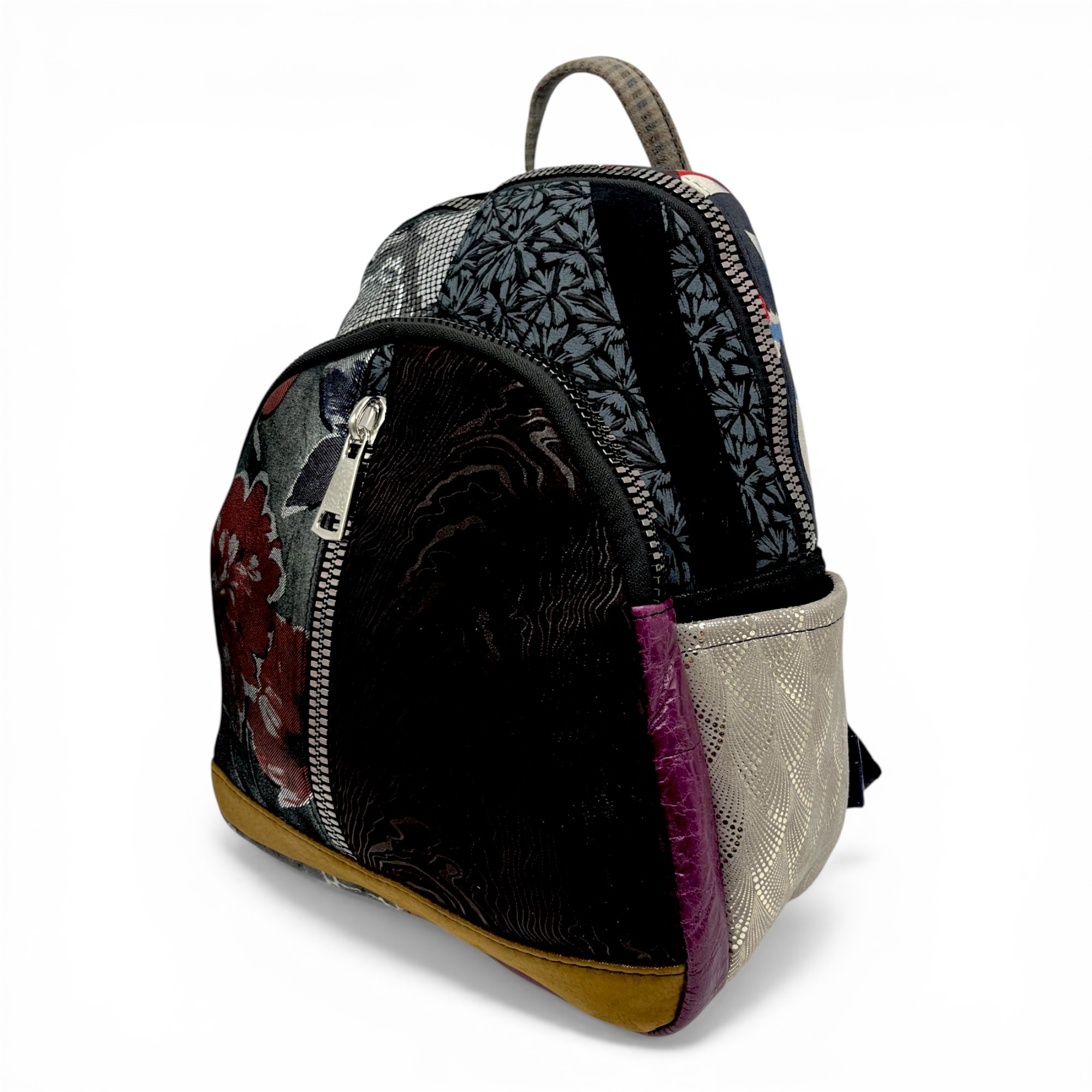 Rucsac damă din piele naturală Selina Unique S100-24 – patchwork contrastant, design artistic modern