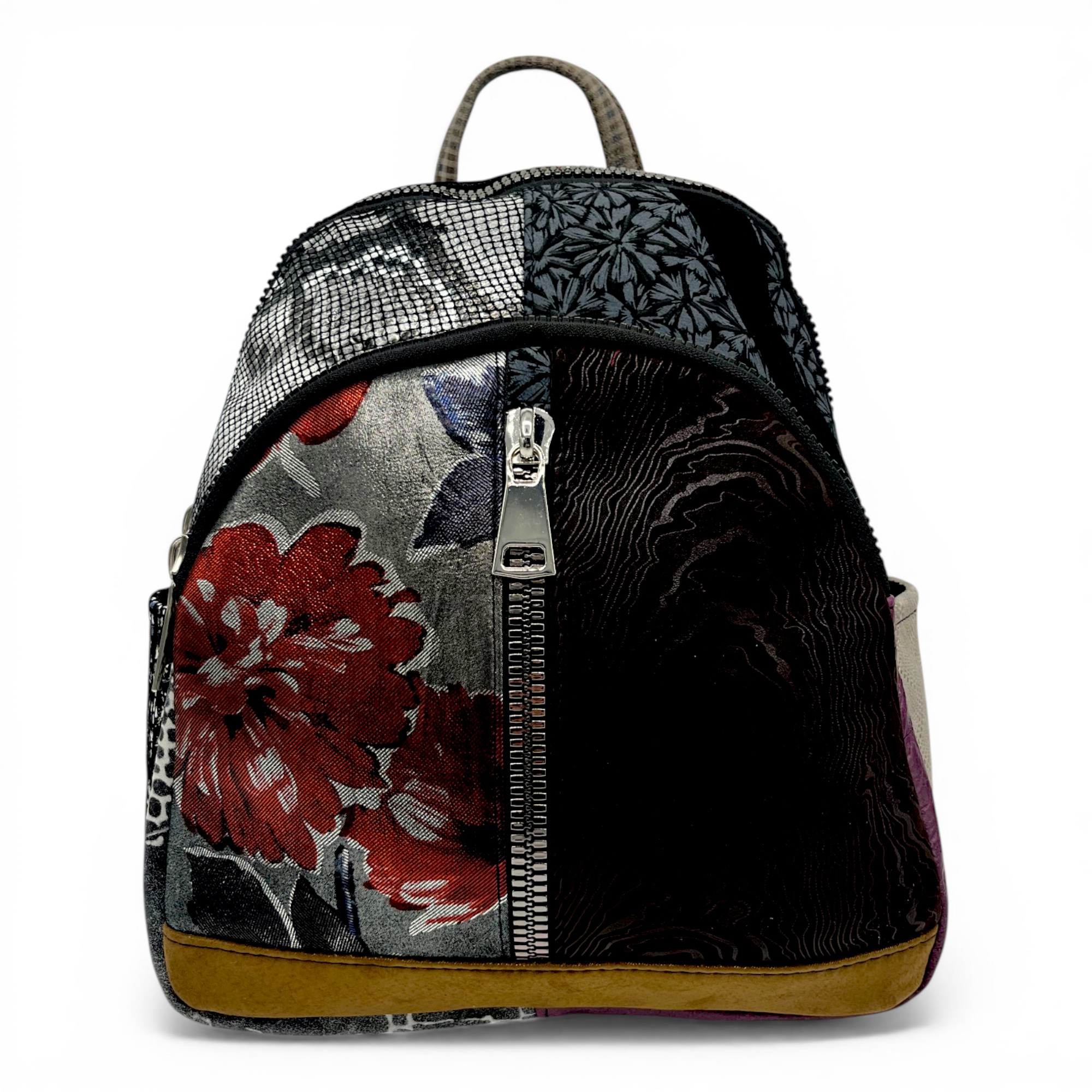 Rucsac damă din piele naturală Selina Unique S100-24 – patchwork contrastant, design artistic modern