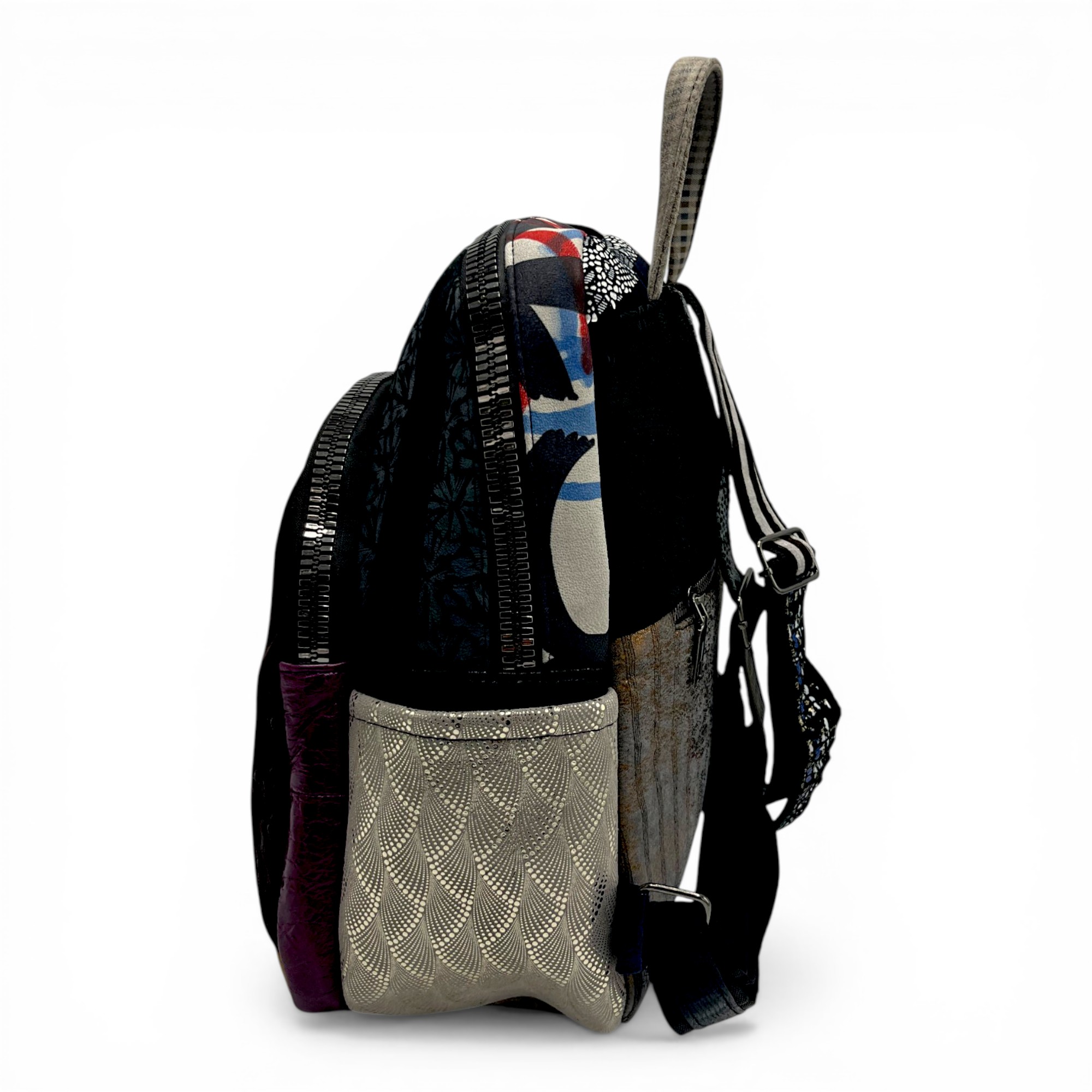 Rucsac damă din piele naturală Selina Unique S100-24 – patchwork contrastant, design artistic modern