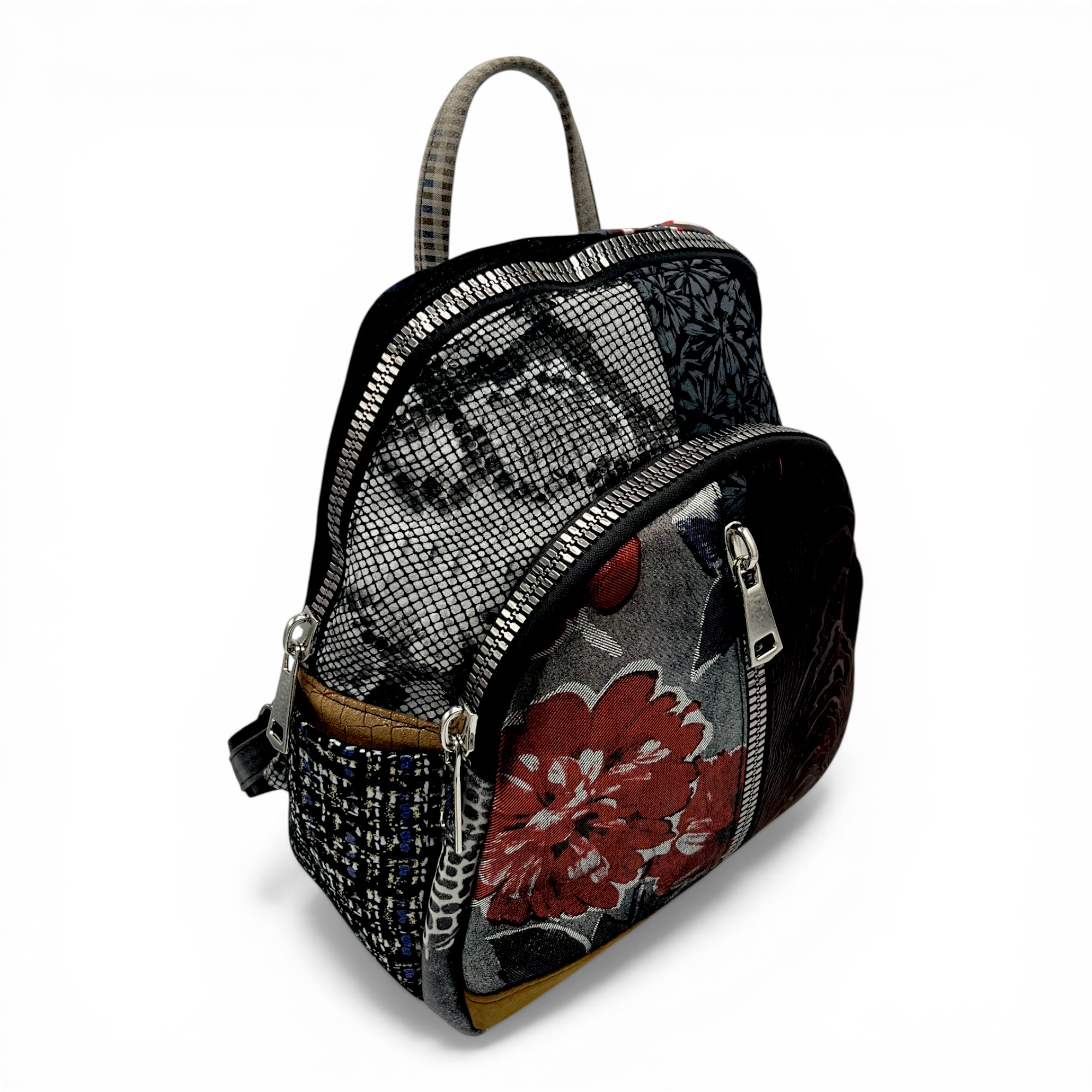 Rucsac damă din piele naturală Selina Unique S100-24 – patchwork contrastant, design artistic modern