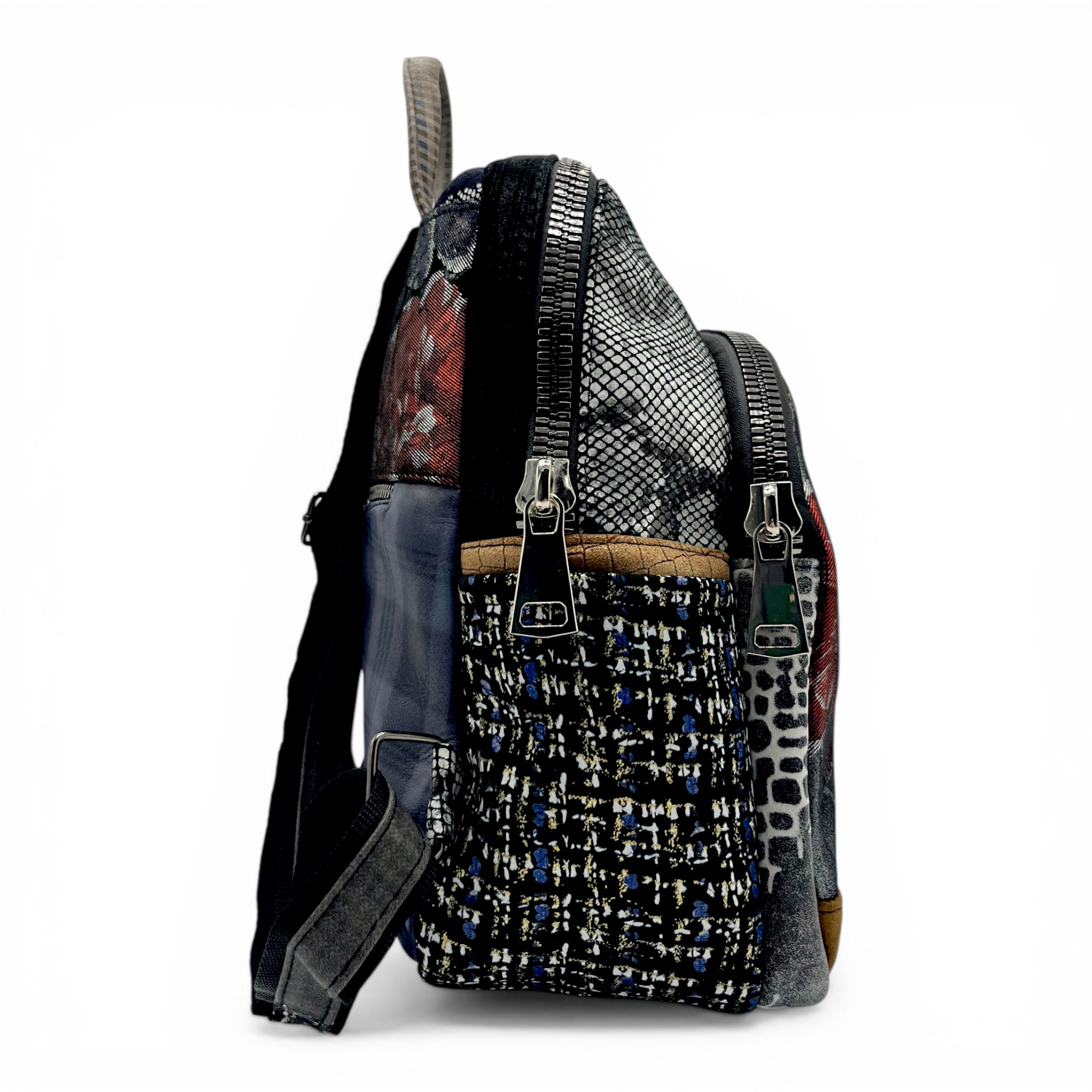 Rucsac damă din piele naturală Selina Unique S100-24 – patchwork contrastant, design artistic modern