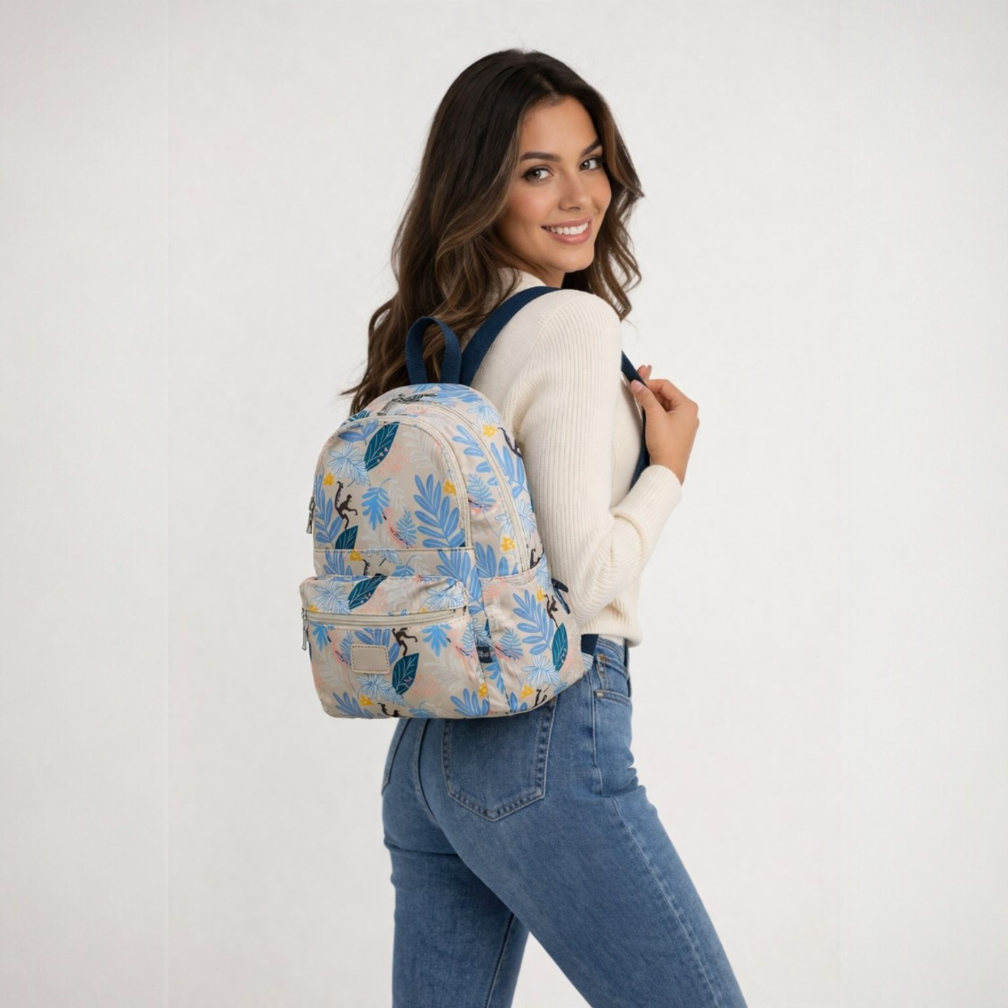Rucsac damă GBags GH831 Bej– design tropical jucăuș și funcționalitate practică