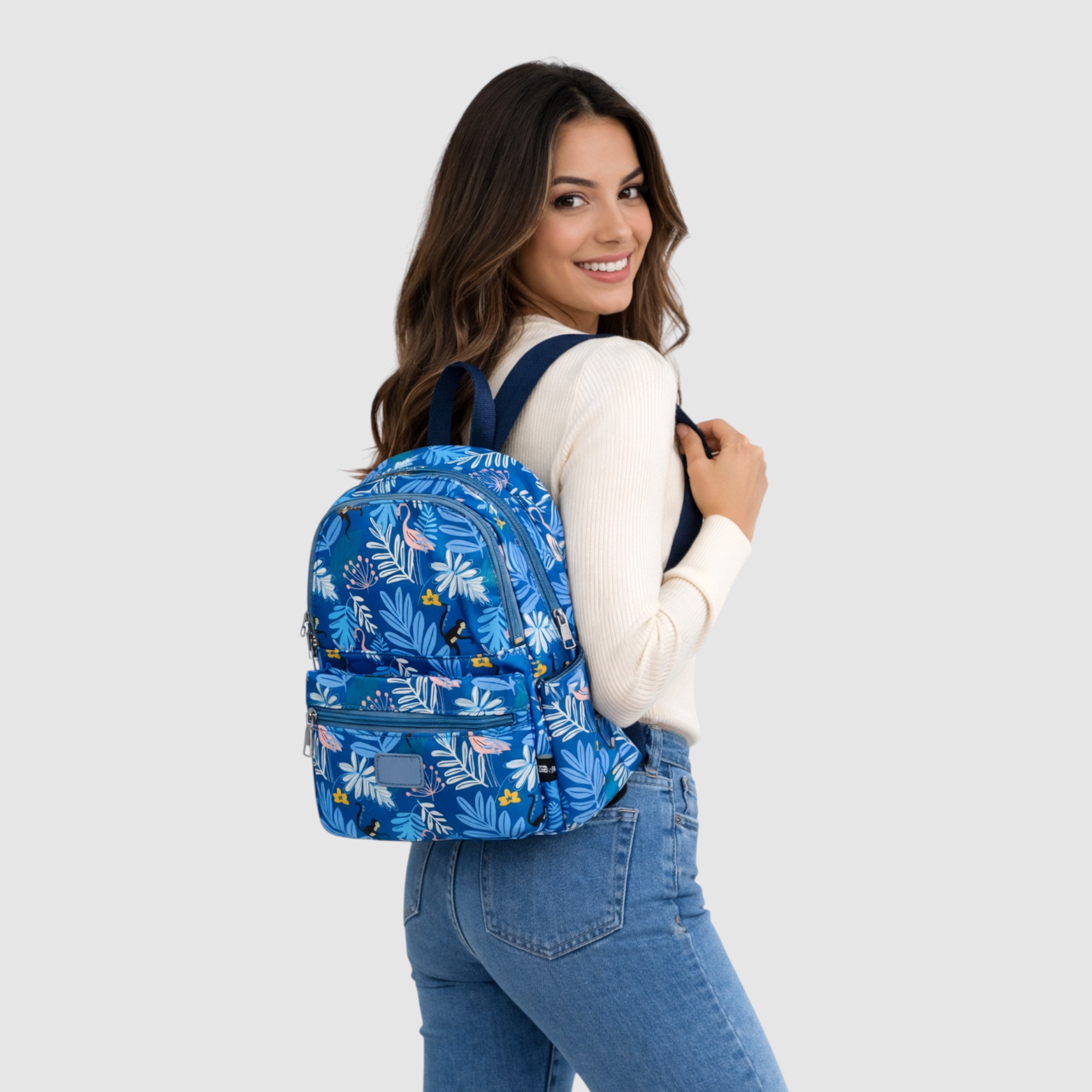 Rucsac damă GBags GH831 Sky Blue – design tropical vibrant și organizare practică