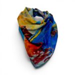 Batic damă din mătase 100% reversibil – Azure Reflections X11-8 – 70 × 70 cm, Cutie Cadou