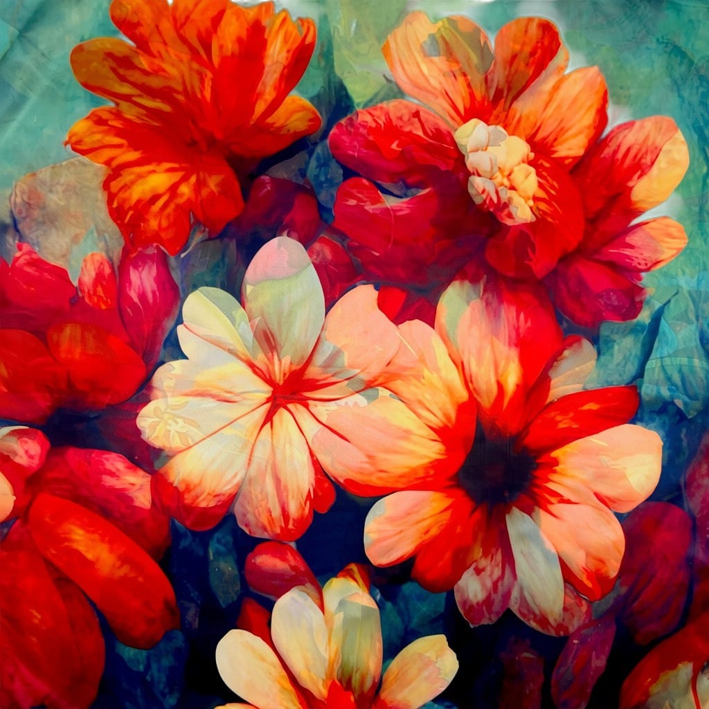 Batic damă din mătase 100% reversibil – Floral Impression X11-5 – 70 × 70 cm, Cutie Cadou