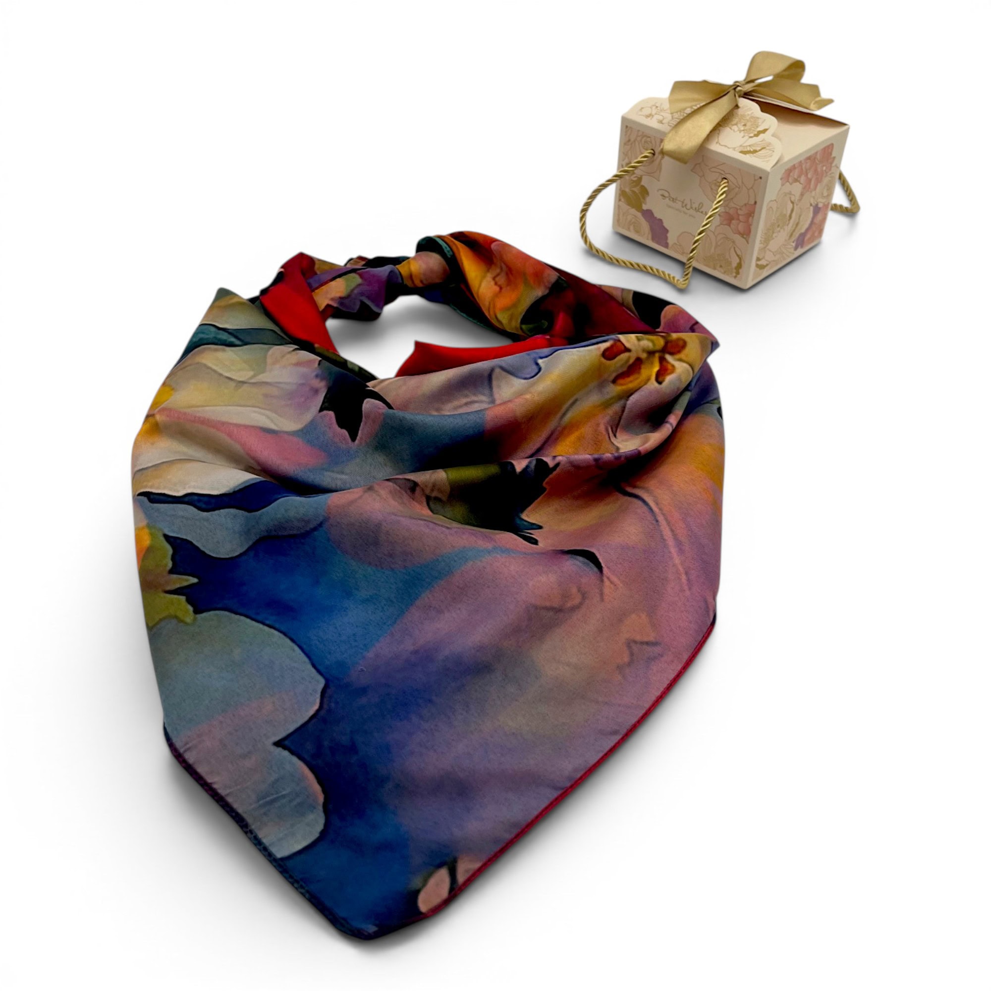 Batic damă din mătase 100% reversibil – Floral Impression X11-5 – 70 × 70 cm, Cutie Cadou