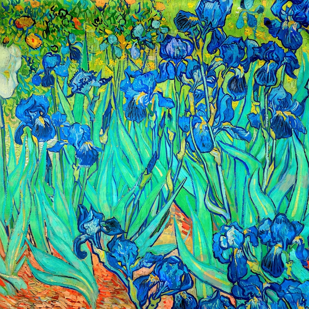 Batic damă din mătase 100% reversibil – Iris Garden X11-7 – 70 × 70 cm, Cutie Cadou