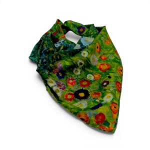 Batic damă din mătase 100% reversibil – Iris Garden X11-7 – 70 × 70 cm, Cutie Cadou