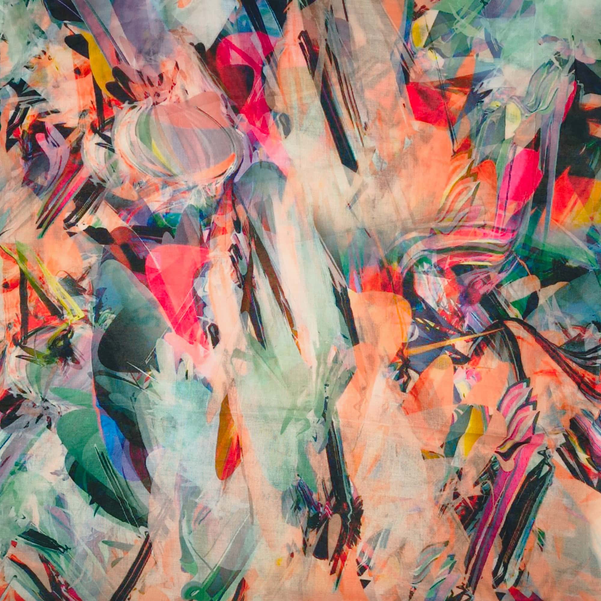 Artă abstractă vibrantă cu culori intense și forme dinamice.