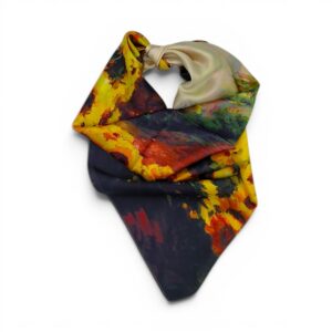 Eșarfă damă din mătase naturală cu imprimeu floral vibrant, perfectă pentru un look elegant și rafin.