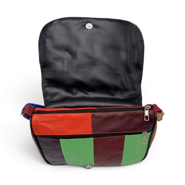 Geantă damă unicat, piele naturală, multicolor vibrant, perfectă pentru stiluri unice.