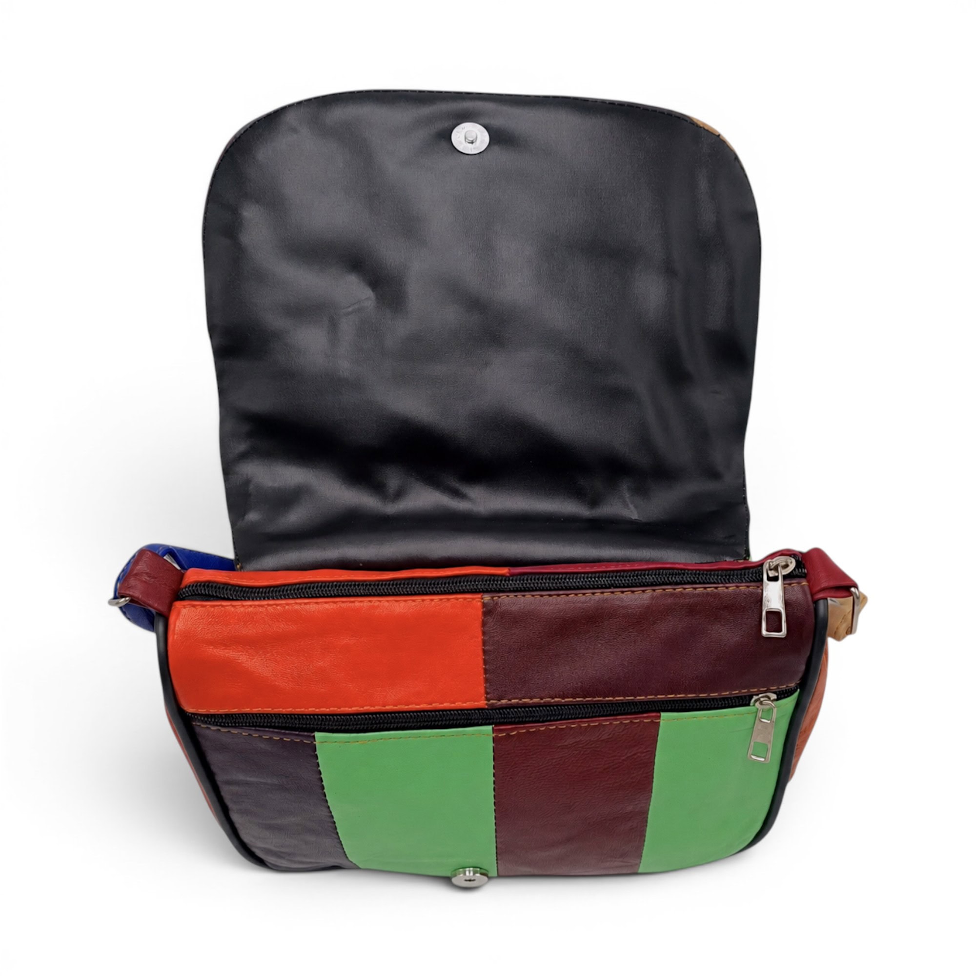Geantă damă unicat, piele naturală, multicolor vibrant, perfectă pentru stiluri unice.