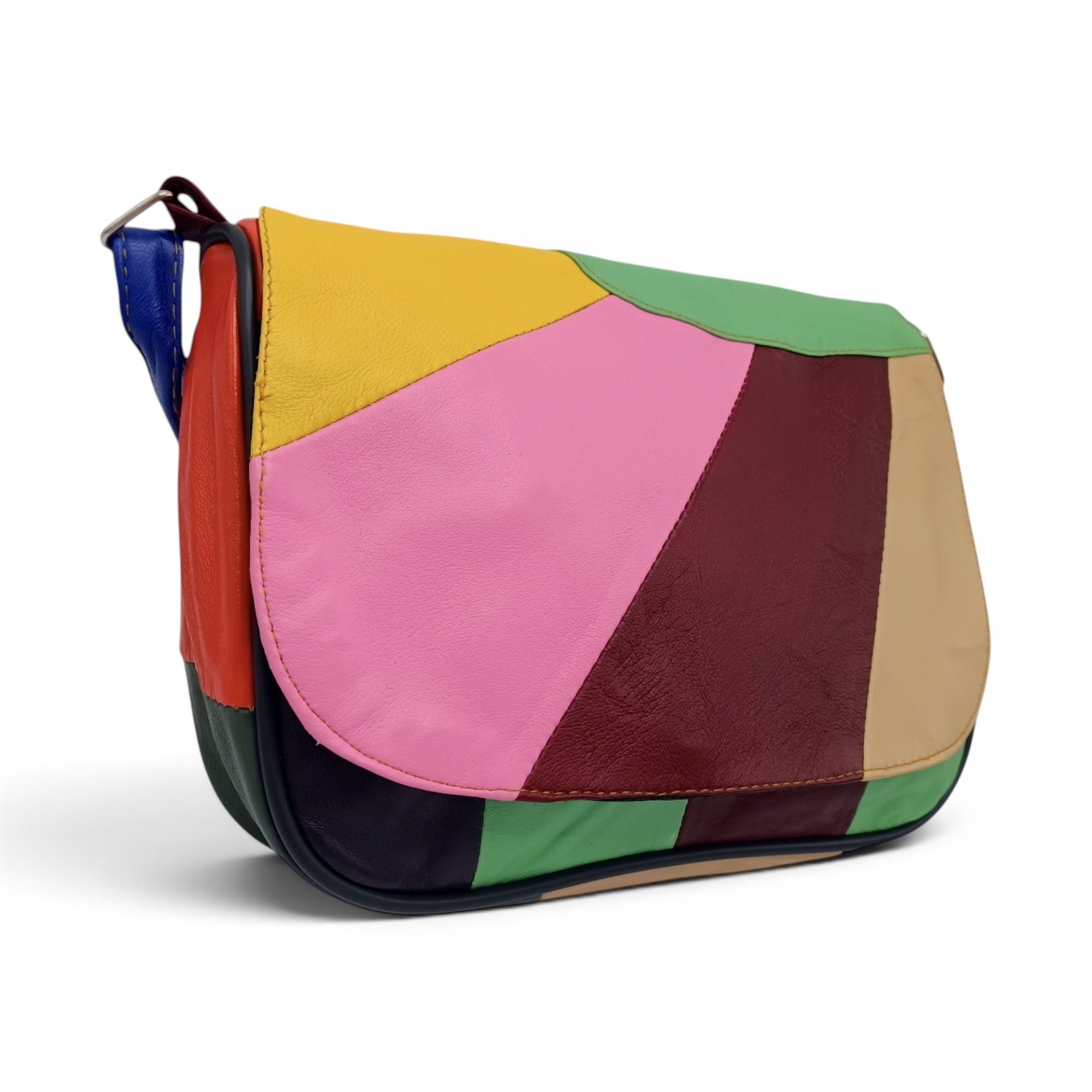 Geantă damă vibrantă, piele naturală multicolor, unicat Lucia R45X-28.