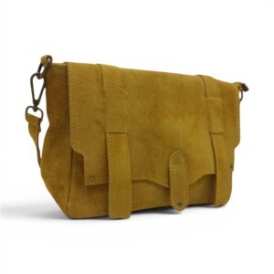 Geantă de umăr din piele naturală galbenă, stil casual și elegant, perfectă pentru zilele acti.