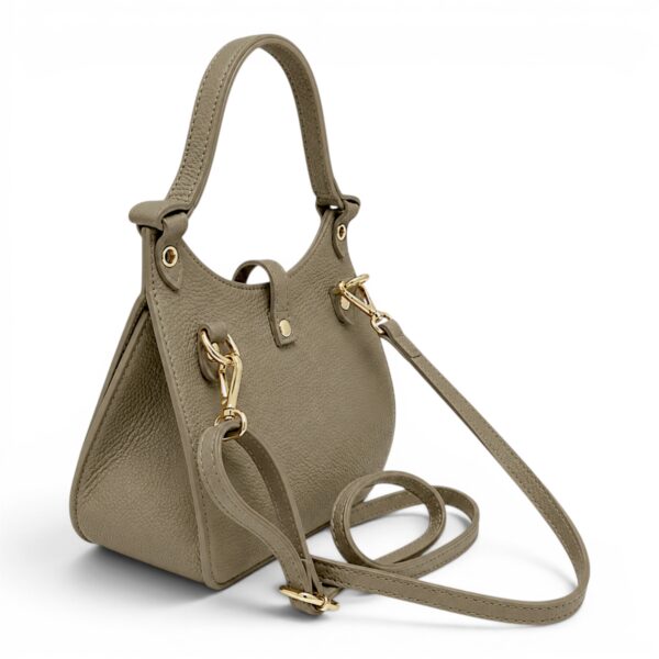 Geantă damă Belle Monique Nerine GZ96-Bej Taupe – piele naturală greige cu detalii aurii | Design italian elegant