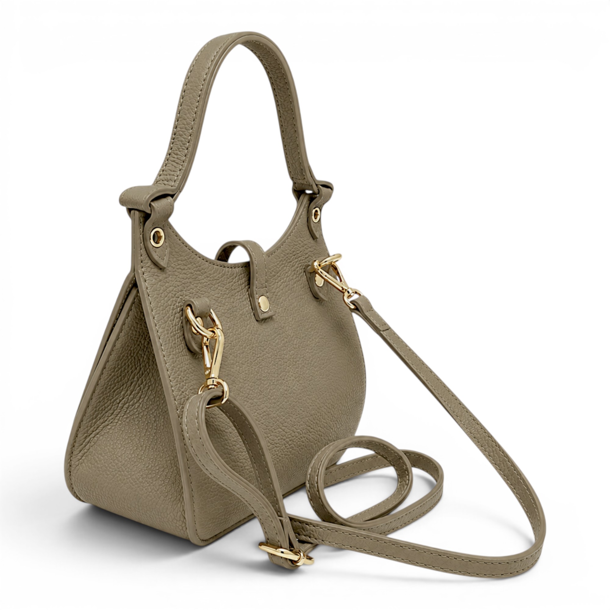 Geantă damă Belle Monique Nerine GZ96-Bej Taupe – piele naturală greige cu detalii aurii | Design italian elegant