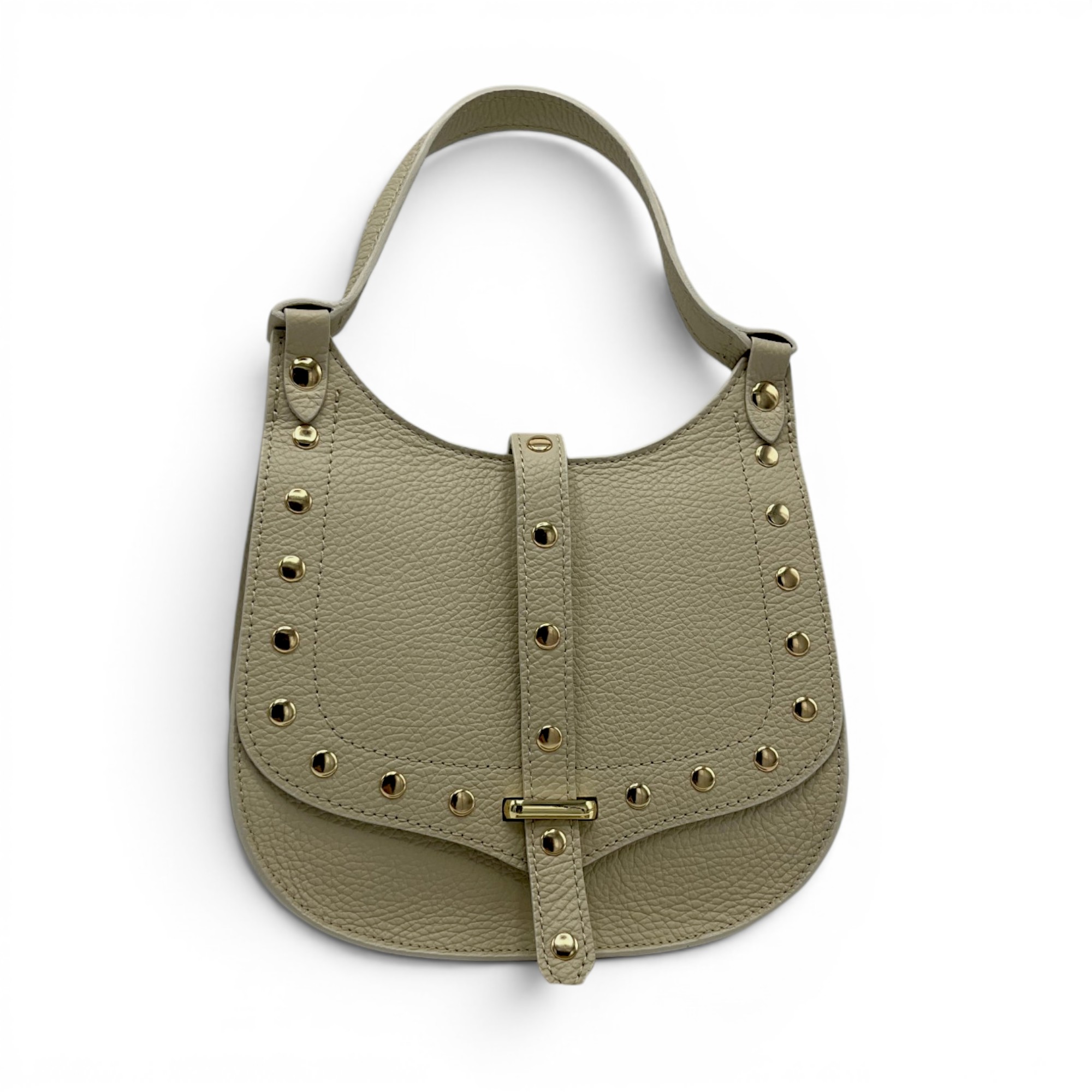 Geantă damă Belle Monique Nerine GZ96-Bej Taupe – piele naturală greige cu detalii aurii | Design italian elegant