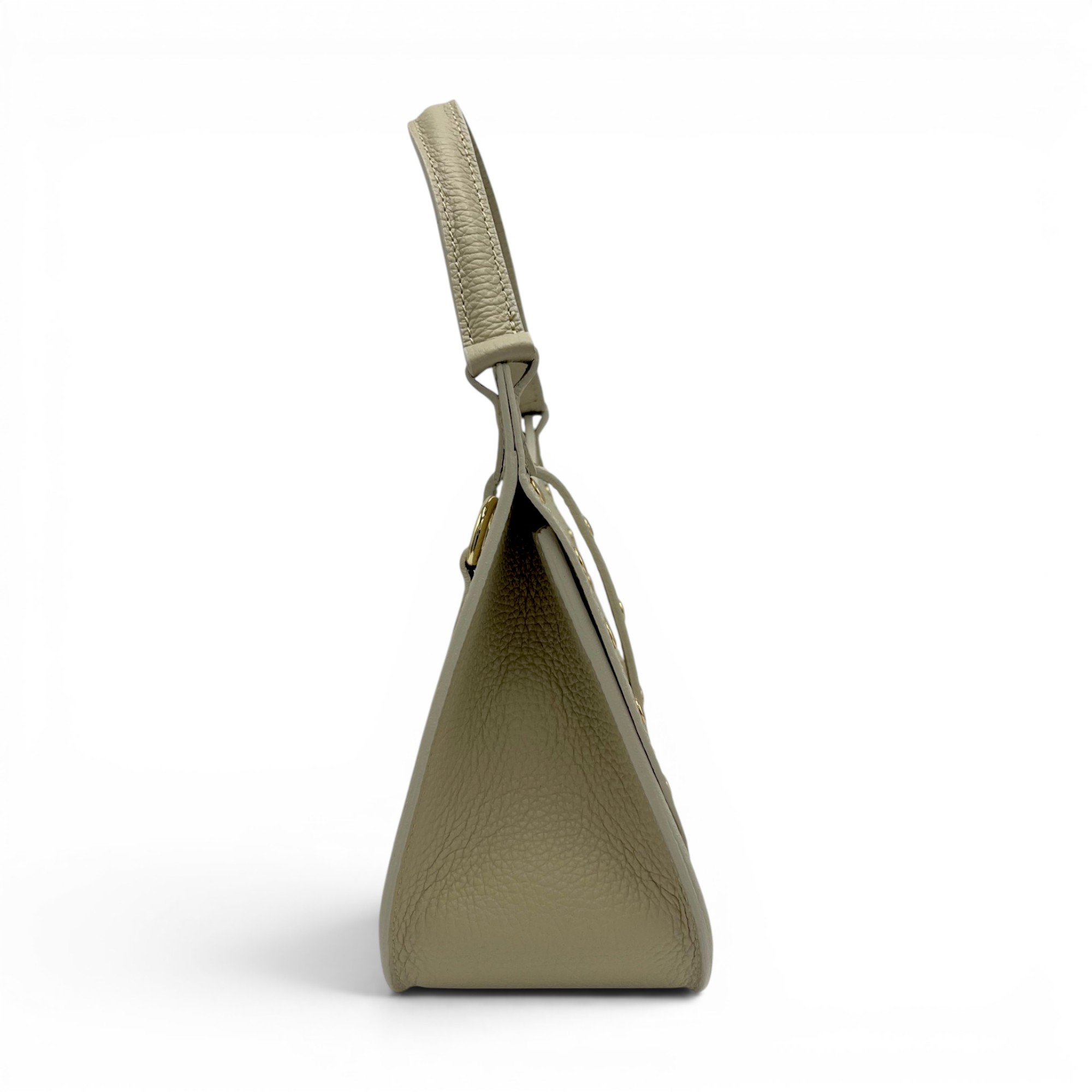 Geantă damă Belle Monique Nerine GZ96-Bej Taupe – piele naturală greige cu detalii aurii | Design italian elegant