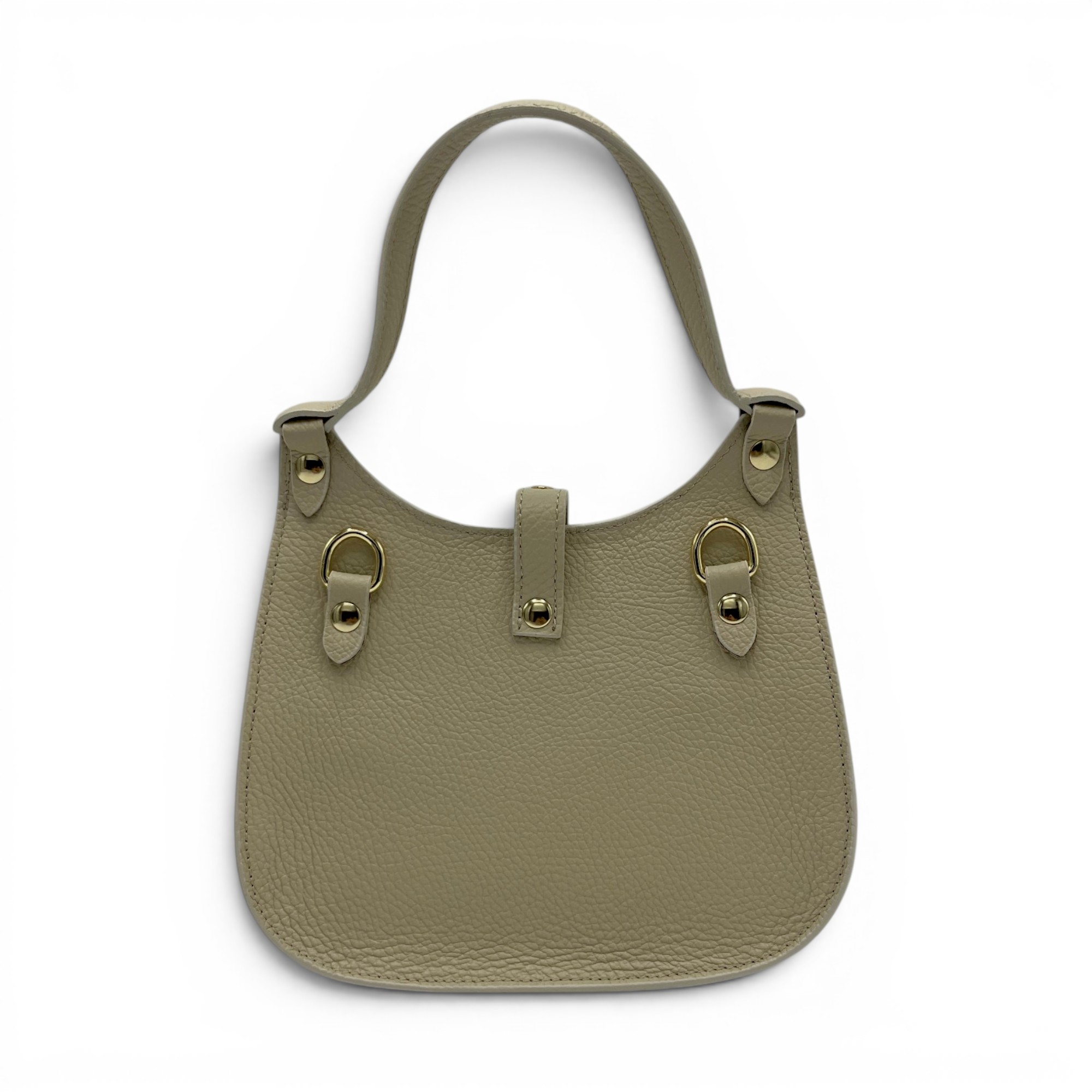 Geantă damă Belle Monique Nerine GZ96-Bej Taupe – piele naturală greige cu detalii aurii | Design italian elegant