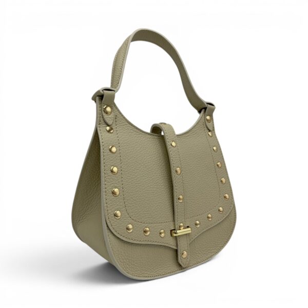 Geantă damă Belle Monique Nerine GZ96-Bej Taupe – piele naturală greige cu detalii aurii | Design italian elegant