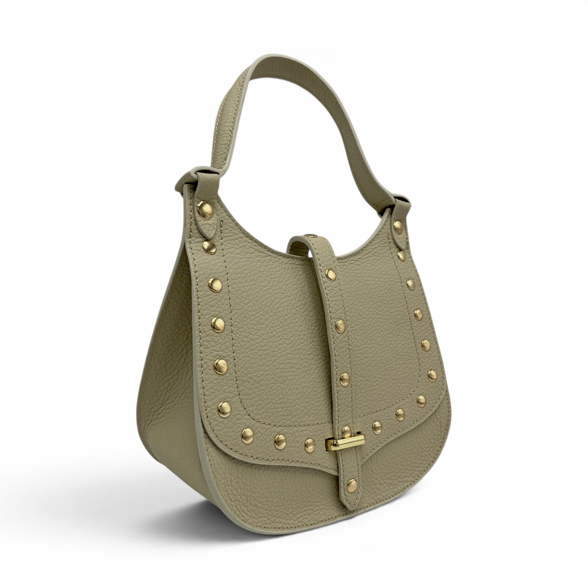 Geantă damă Belle Monique Nerine GZ96-Bej Taupe – piele naturală greige cu detalii aurii | Design italian elegant