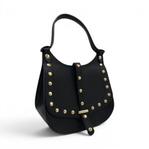 Geantă damă Belle Monique Nerine GZ96-N – piele naturală neagră cu accente aurii | Design italian elegant