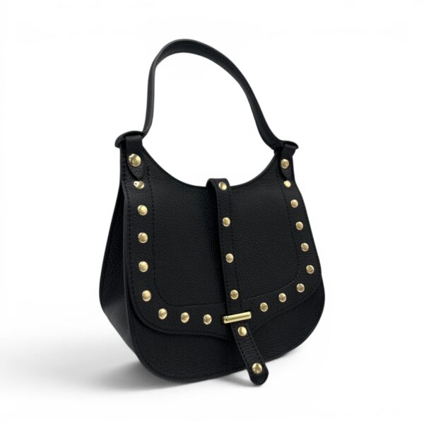 Geantă damă Belle Monique Nerine GZ96-N – piele naturală neagră cu accente aurii | Design italian elegant