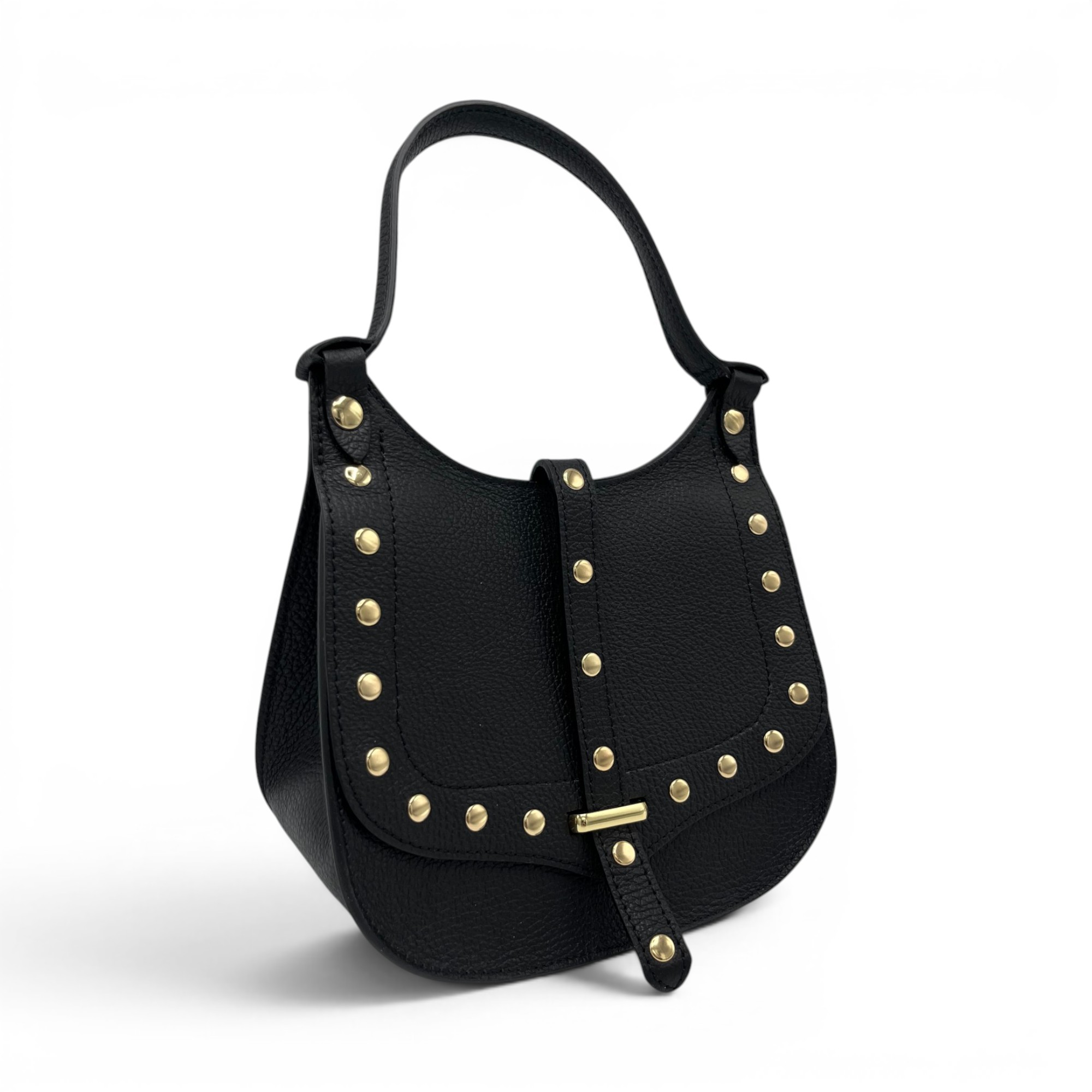 Geantă damă Belle Monique Nerine GZ96-N – piele naturală neagră cu accente aurii | Design italian elegant