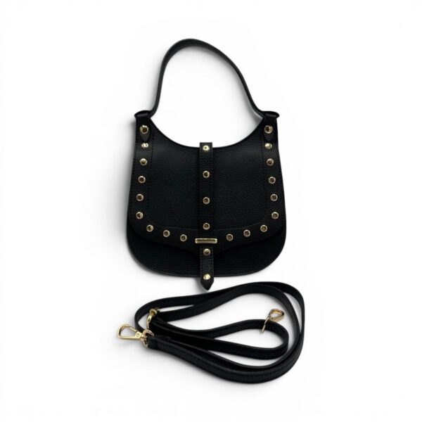 Geantă damă Belle Monique Nerine GZ96-N – piele naturală neagră cu accente aurii | Design italian elegant