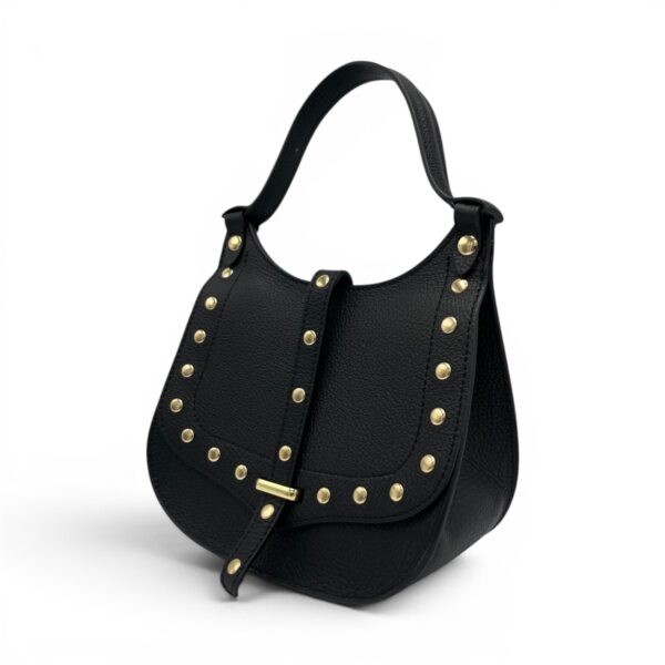 Geantă damă Belle Monique Nerine GZ96-N – piele naturală neagră cu accente aurii | Design italian elegant