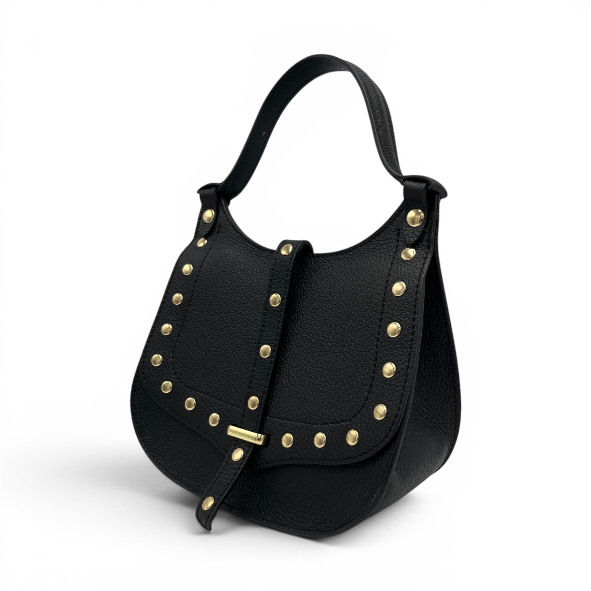 Geantă damă Belle Monique Nerine GZ96-N – piele naturală neagră cu accente aurii | Design italian elegant
