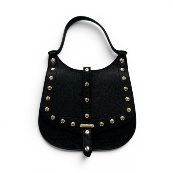 Geantă damă Belle Monique Nerine GZ96-N – piele naturală neagră cu accente aurii | Design italian elegant
