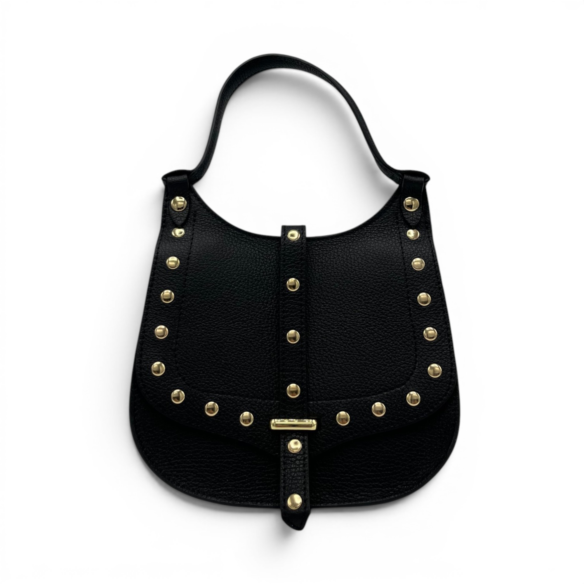 Geantă damă Belle Monique Nerine GZ96-N – piele naturală neagră cu accente aurii | Design italian elegant