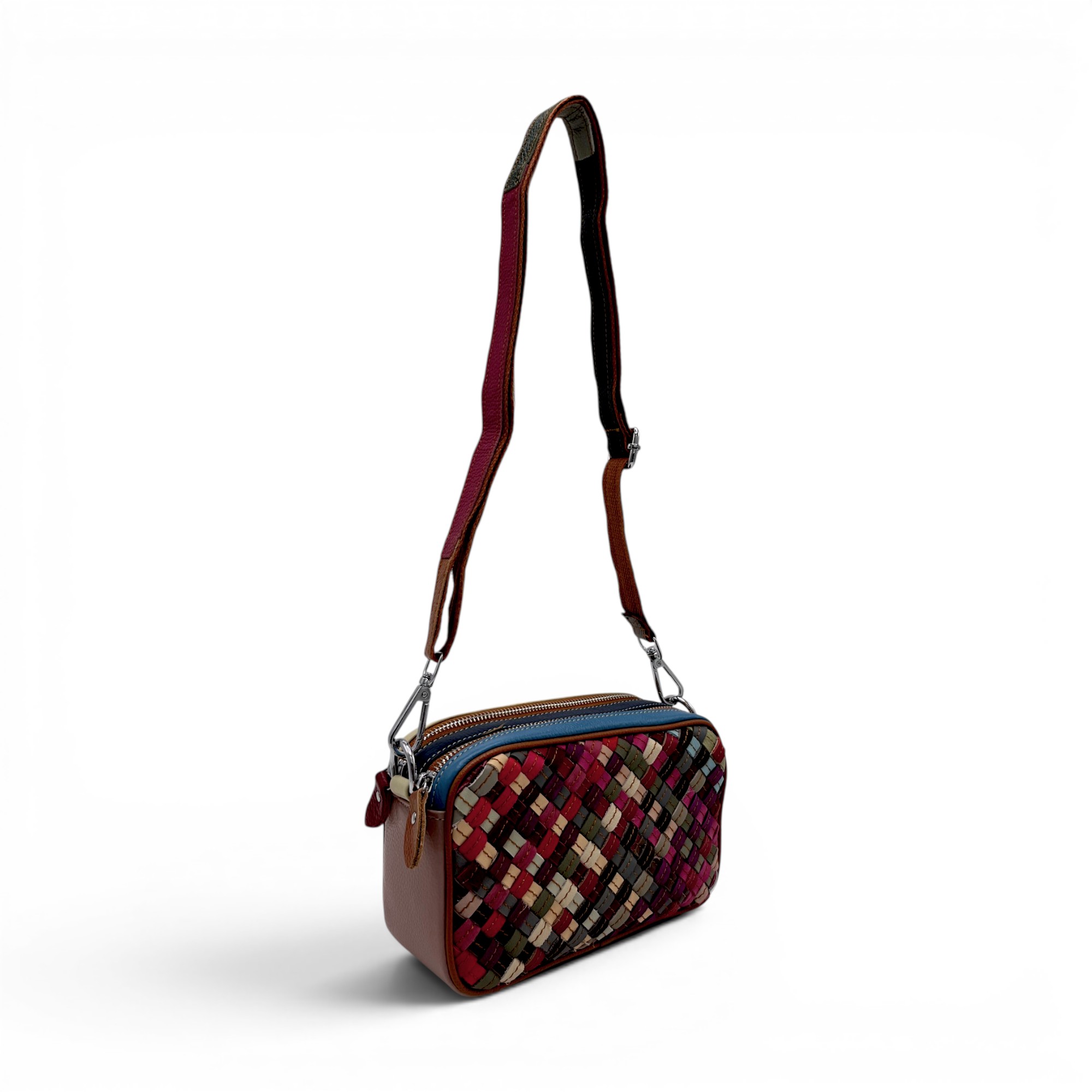 Geantă damă Jasmine Mini JL100 Multicolor – piele naturală împletită (10) Geantă damă Jasmine Mini JL100 Multicolor – piele naturală împletită | Design artistic vibrant