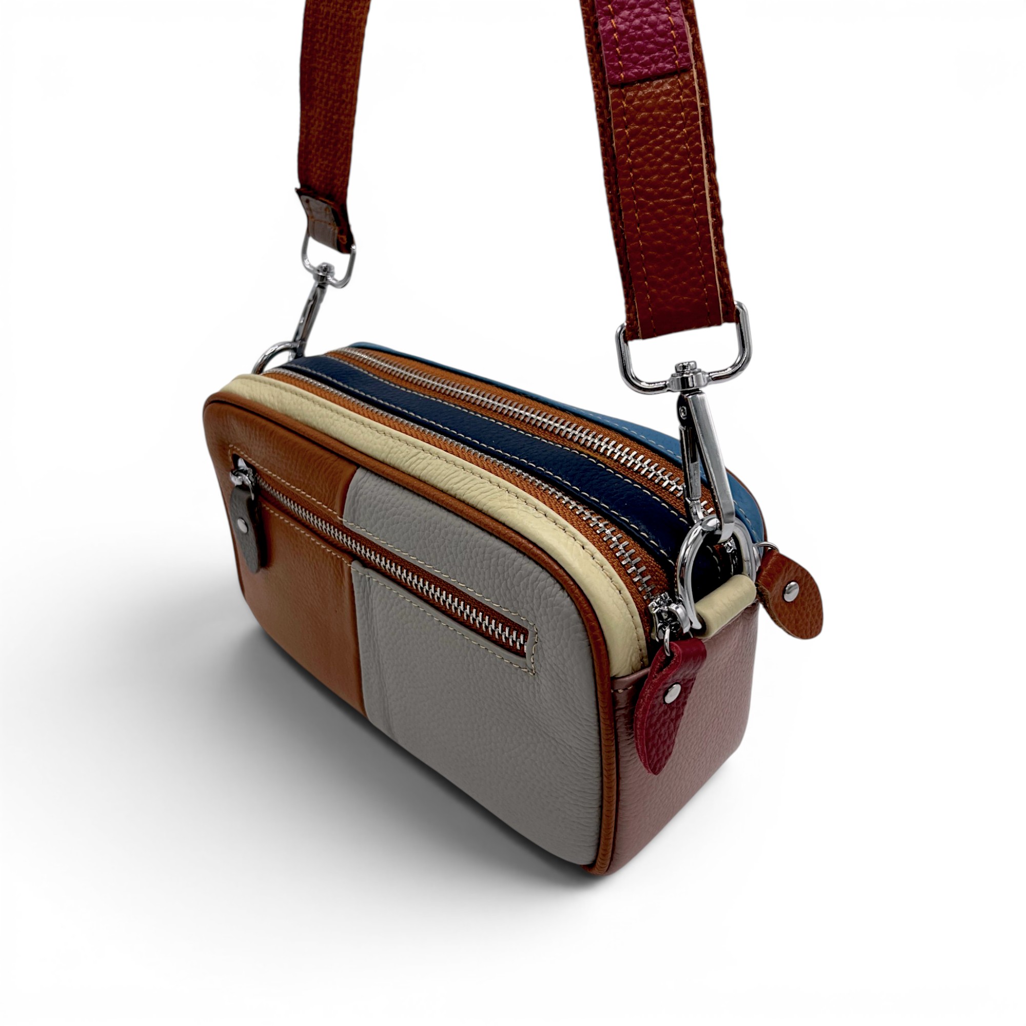 Geantă damă Jasmine Mini JL100 Multicolor – piele naturală împletită (6) Geantă damă Jasmine Mini JL100 Multicolor – piele naturală împletită | Design artistic vibrant